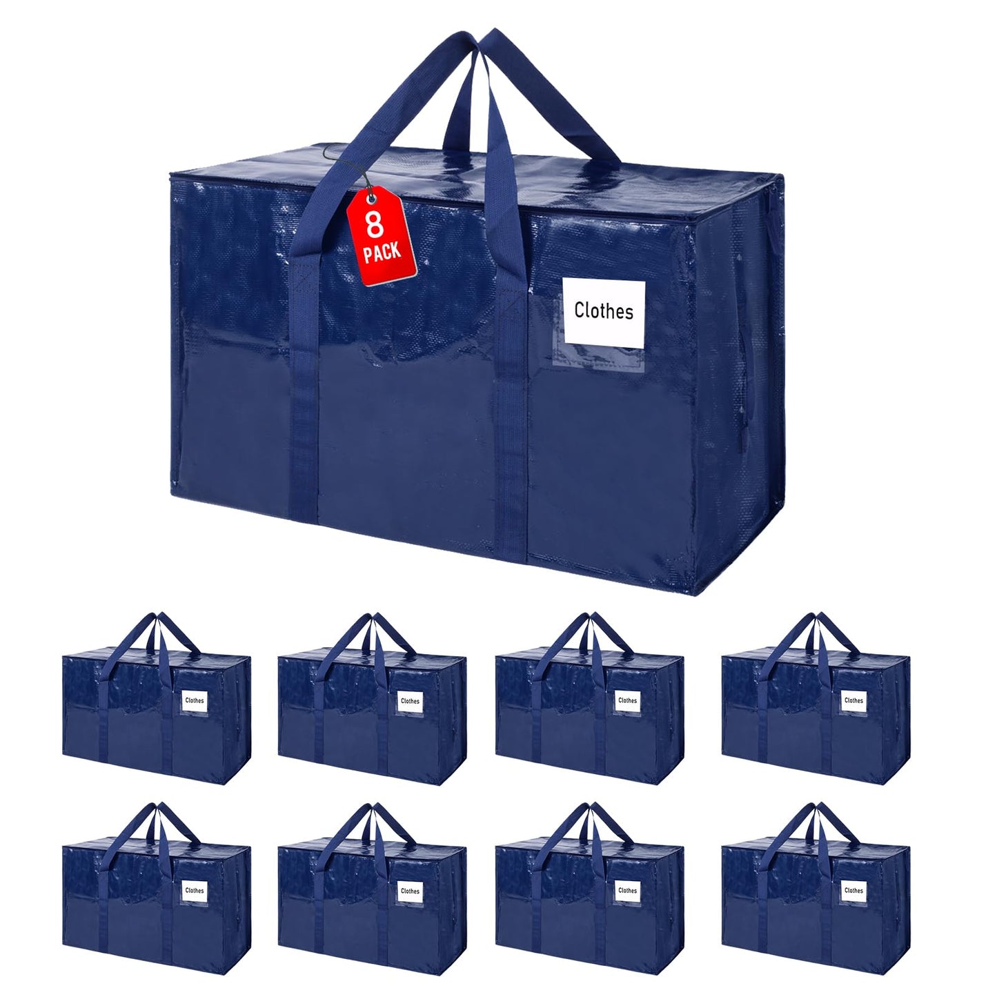 ZFWDSY 93L Moving Bags Totes 8 pack Storage Bag Bins Large Moving Boxes with Lids Zippers Handles for College Dorm, Traveling, Camping, Christmas