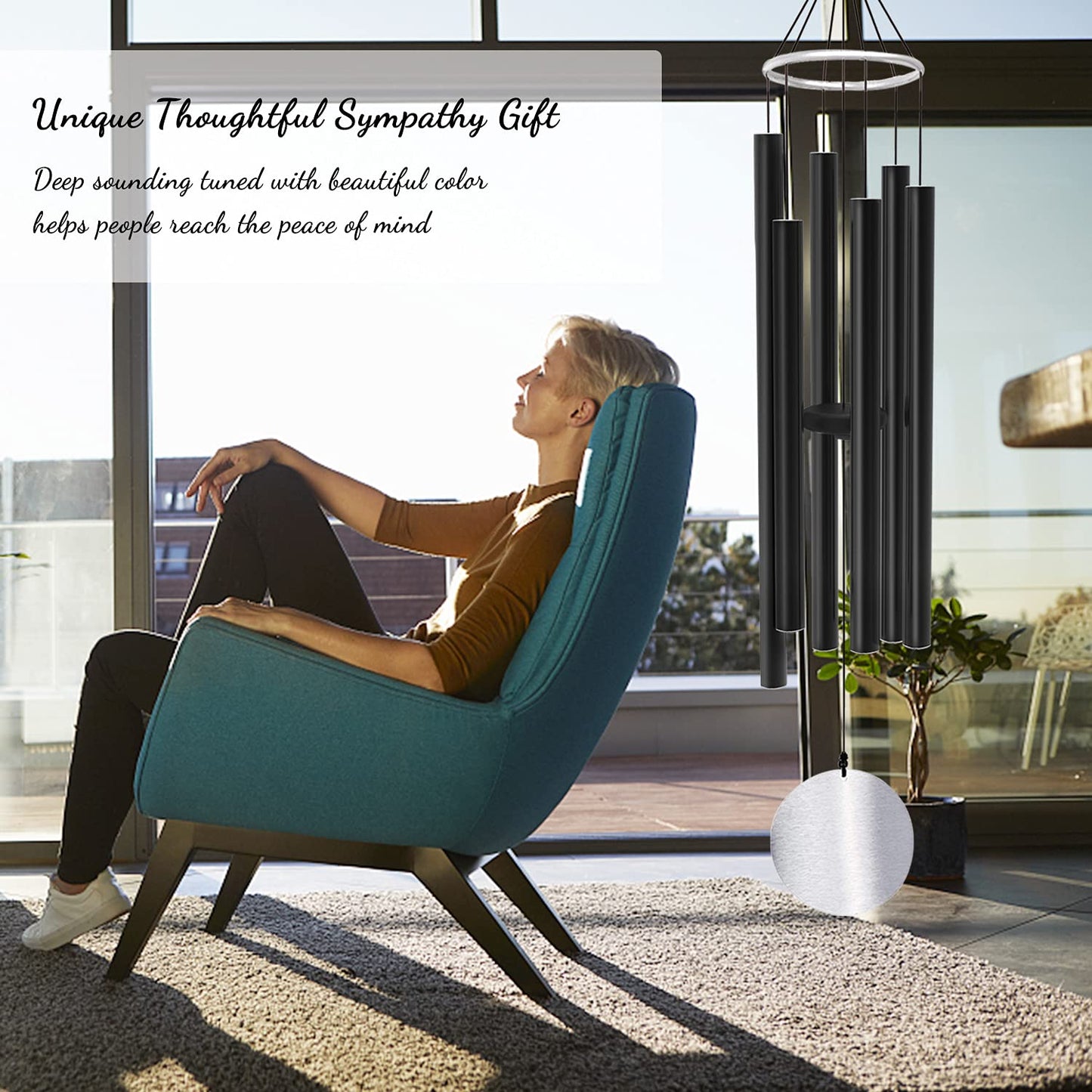 ASTARIN Wind Chimes Outdoor Large Deep Tone,36Inch Large Wind Chimes Tuned Relaxing Soothing Low Bass,Memorial Wind Chimes Sympathy for Mom Dad,Black(A Free Card)