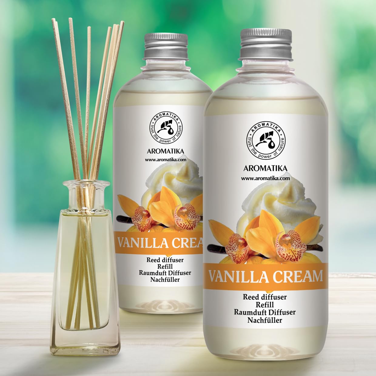 Reed Diffuser Refill Vanilla Cream - 2 x 500ml - Long Lasting Fragrance - Oil Refill for Aromatherapy - Home and Office Scent - Restaurant - Fresh Aroma