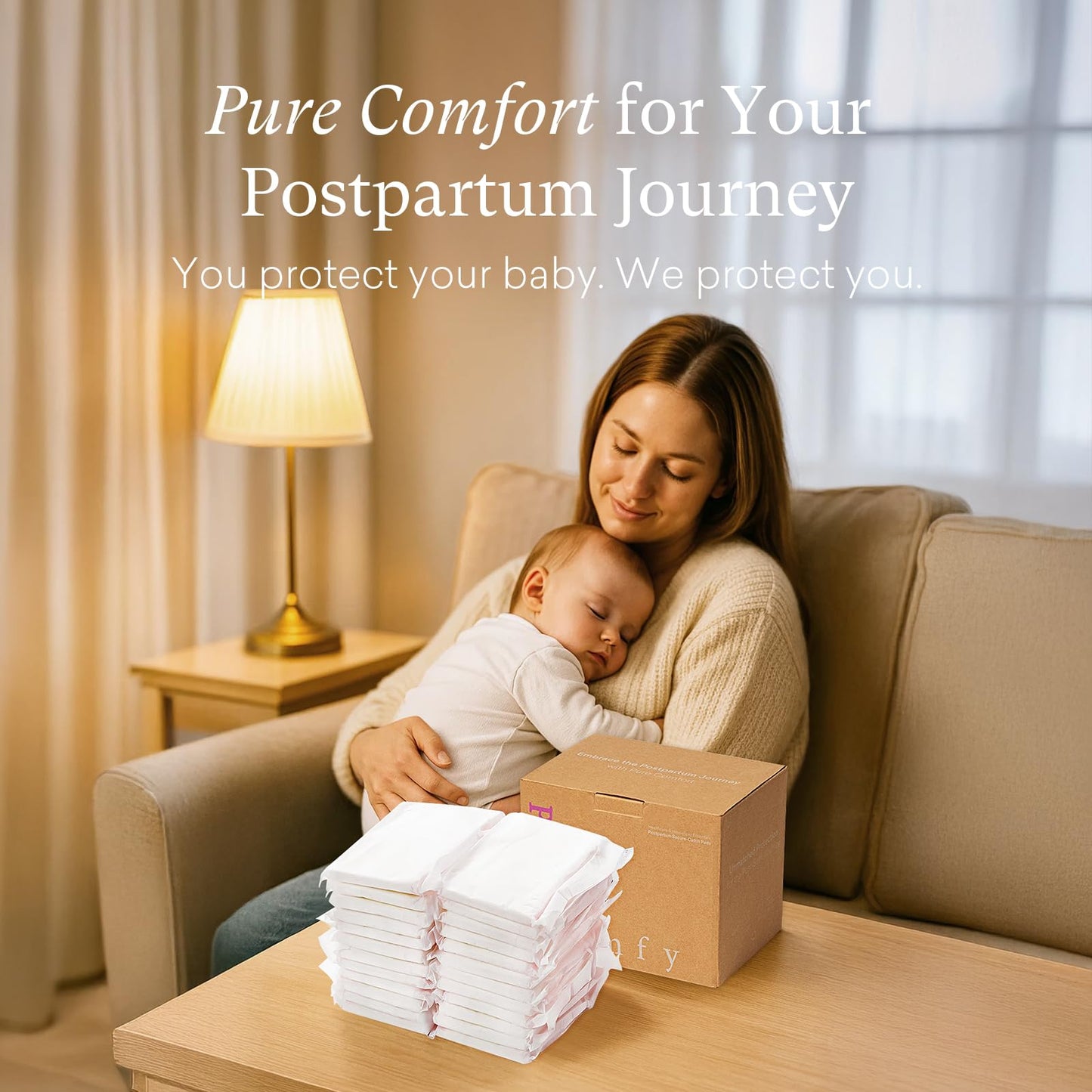 PurComfy Premium Postpartum Pads with Wings, Large Maximum Absorbency Postpartum Maternity Pads Ultra Soft Heavy Flow Secure Leak Protection After Birth, 48 Ct