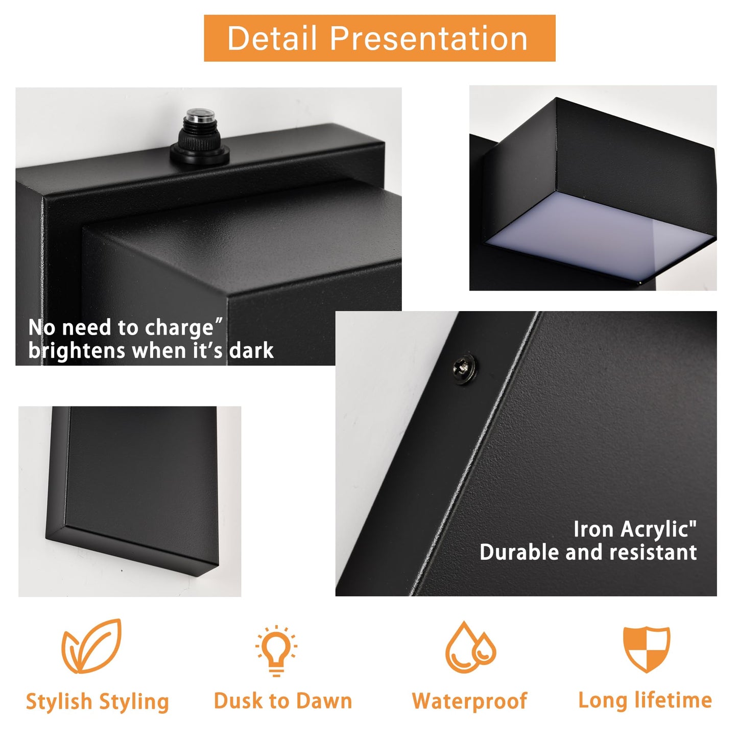 2-Pack Dusk to Dawn Outdoor Wall Lights, LED Exterior Wall Sconces 3000K Warm White, Weatherproof Modern Outdoor Light Fixtures Wall Mount for Porch, Patio, Garage, Entryway