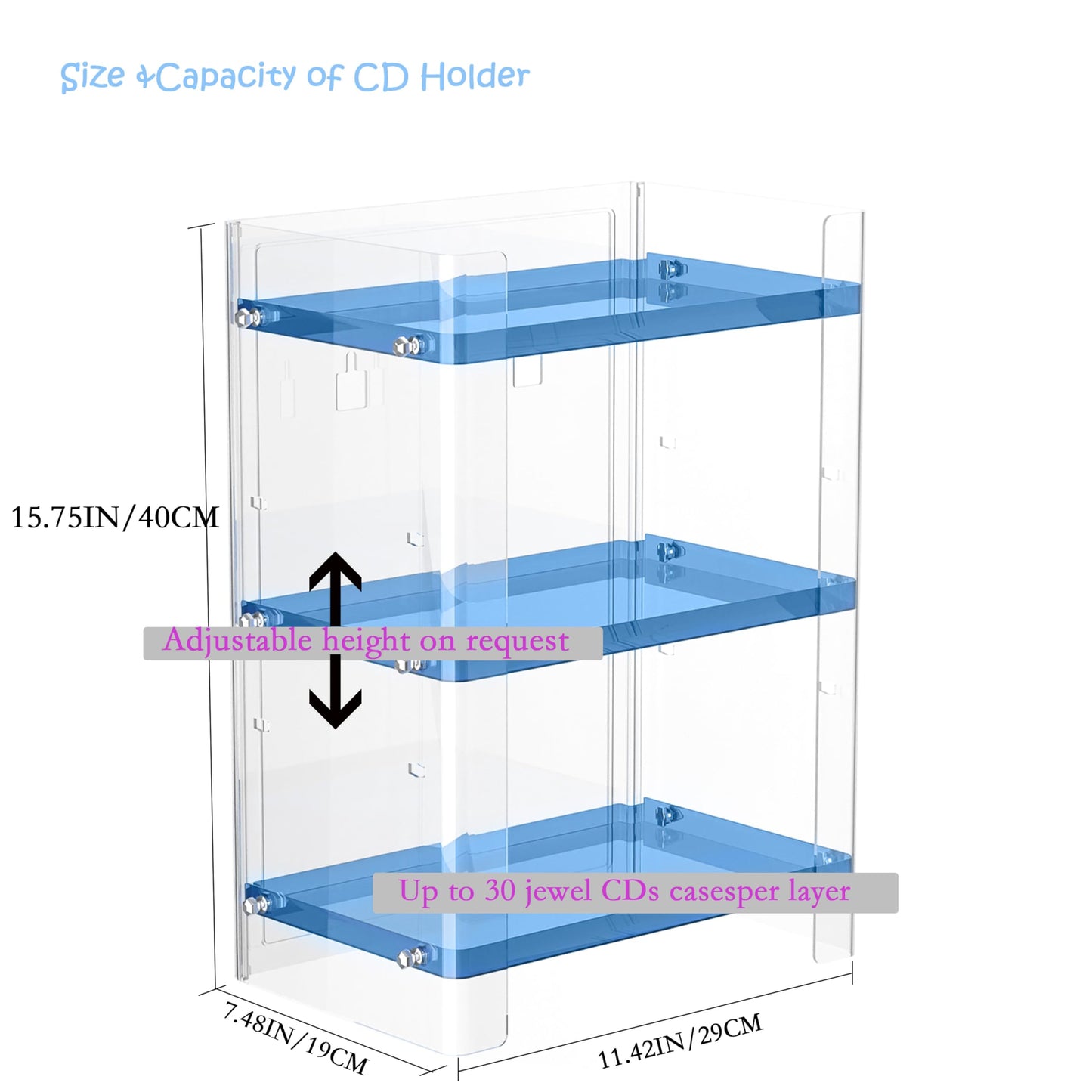 YFEEN 3 Tier Clear Acrylic CD Organizer, Holds Up to 54 CDs, Countertop Storage, Media Shelf, Home Office