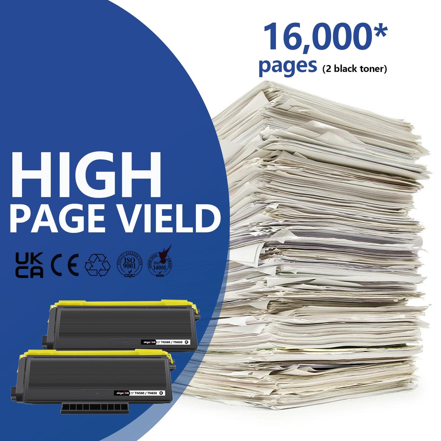 OKGO Compatible TN580 TN650 Toner Cartridge Replacement for Brother TN620 TN550 TN-580 TN-620 TN-650 HL-5370DW 5240 5340D 5250DN,DCP-8060 8065DN,MFC-8660DN 8460 8480 8680 ( High Yield ,Black 2 Pack )