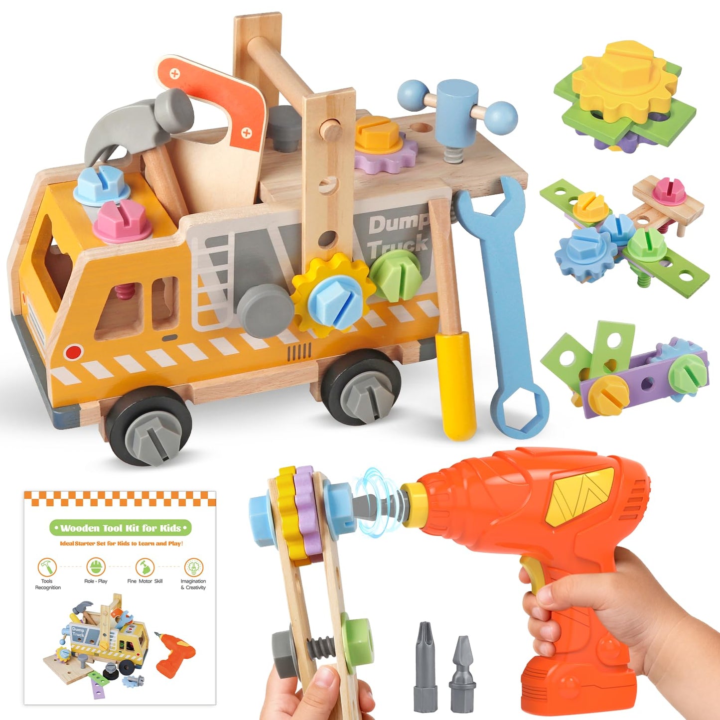 Rincalivestra Montessori Toys for 2+ Wooden Kids Tool Truck Set with Drill for Toddlers 2 3 4 5 6-40PCS STEM Educational Learning Toys Birthday Gift for 2-5 Year Old Boys & Girls