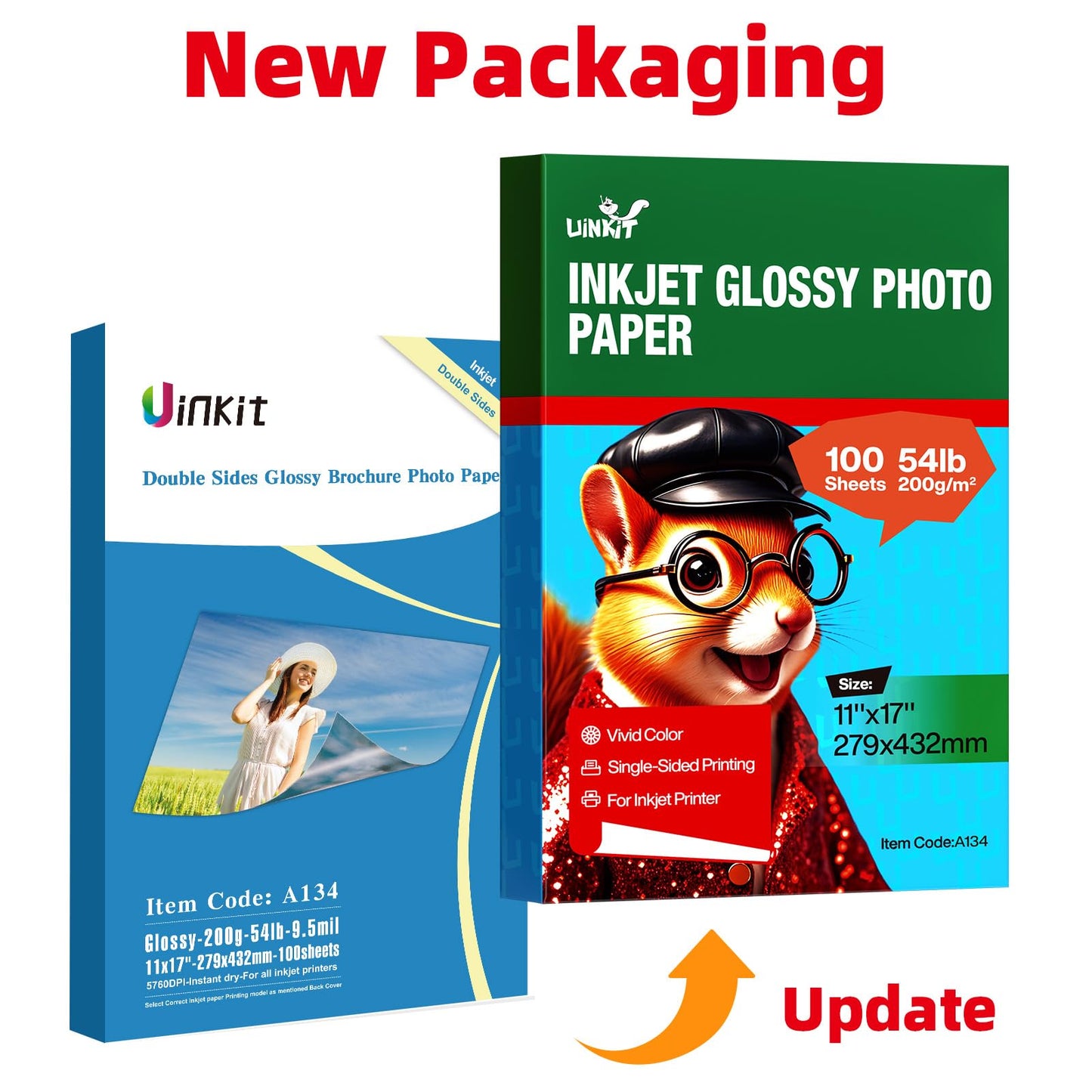 Uinkit 100 Sheets Double Sided Photo Paper 11x17 Glossy 54lb Inkjet 200gsm Obituary Bulletin Gallery Show Obituaries A3 Size 11 x 17 inch for Inkjet Printer Printing