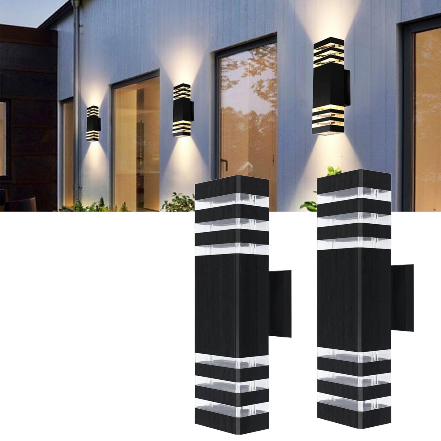 2Pack 15inch LED Square Up & Down Wall Lights,18W Outdoor Wall Light 4000K Day White Aluminum Body Waterproof IP65 LED Exterior Light Fixtures Wall Mount for House Patio Garage Garden.