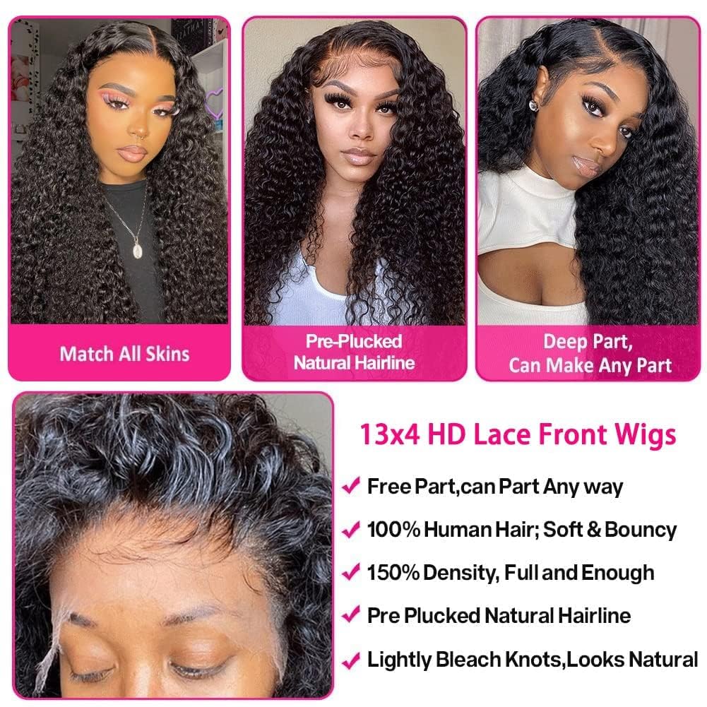Water Wave Lace Front Wigs Human Hair Wigs for Women 18 Inch 13x4 HD Lace Frontal Wigs Human Hair Pre Plucked 150% Density Wet and Wavy Curly Lace Front Wigs Human Hair Natural Color