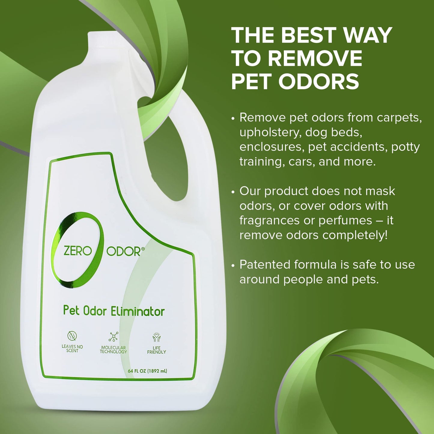Zero Odor - Pet Odor Eliminator - Air & Surface Odors – Patented Molecular Technology Best For Carpet, Furniture, Pet Bed - Smell Great Again, 64oz Refill