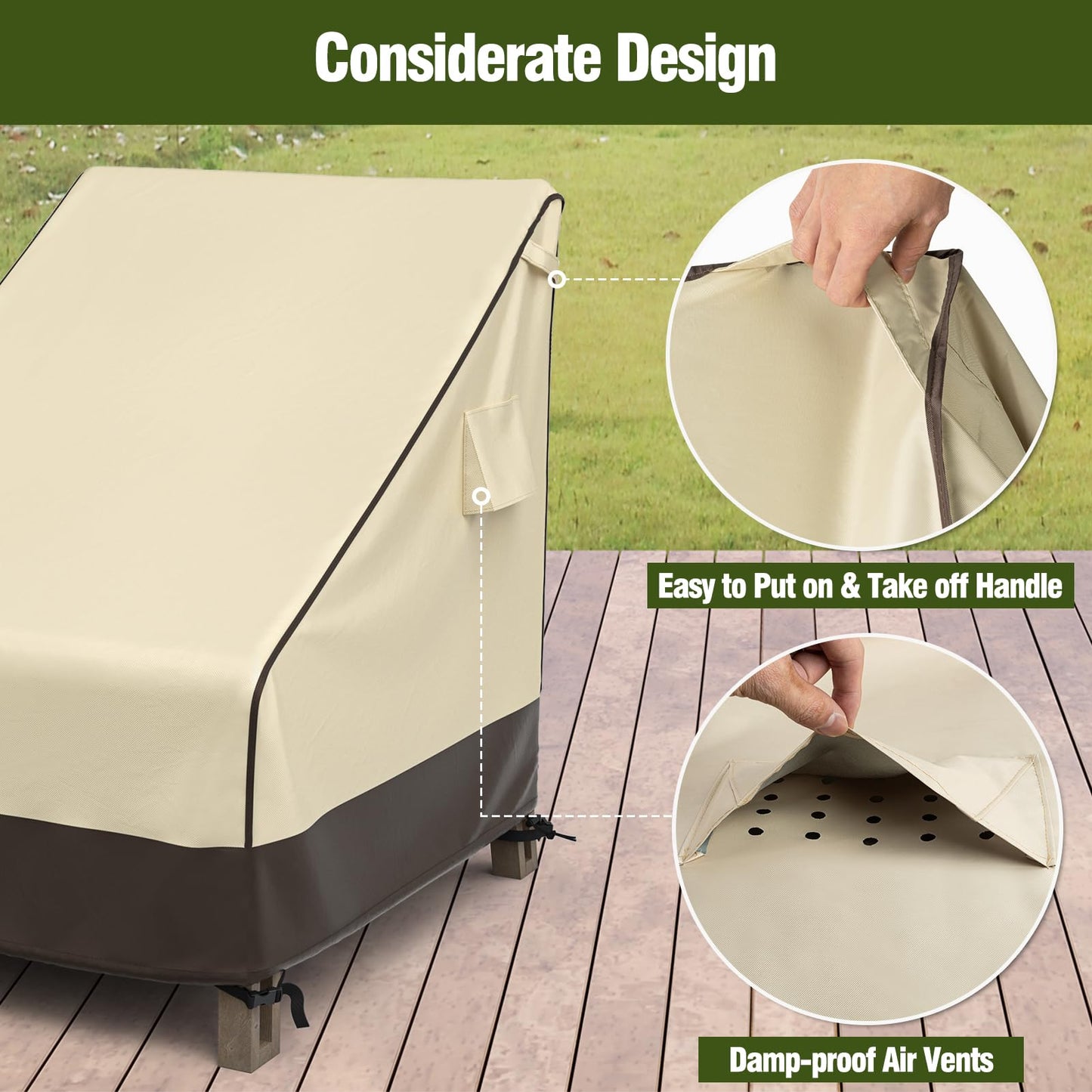 MR. COVER Patio Chair Covers Waterproof, Outdoor Furniture Covers for Rocking & Adirondack Chairs, Fits up to 38" W x 40" D x 34" H, Moisture-Proof & Rip-Resistant, Brown & Khaki, 2 Pack
