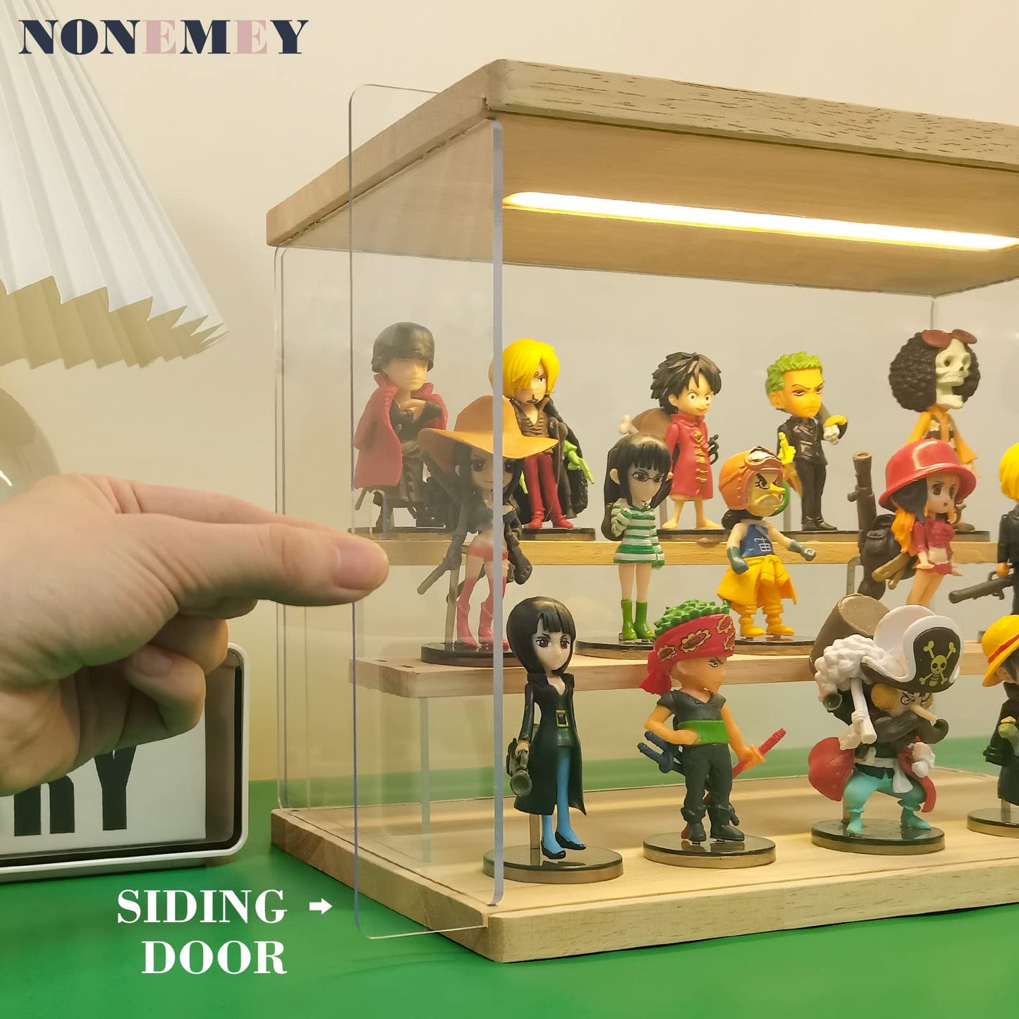 NONEMEY Clear Acrylic Display Case Stand with LED Light 2/3/4/5 Tier Storage Box Showcase Dustproof Organizer Box for Collectibles