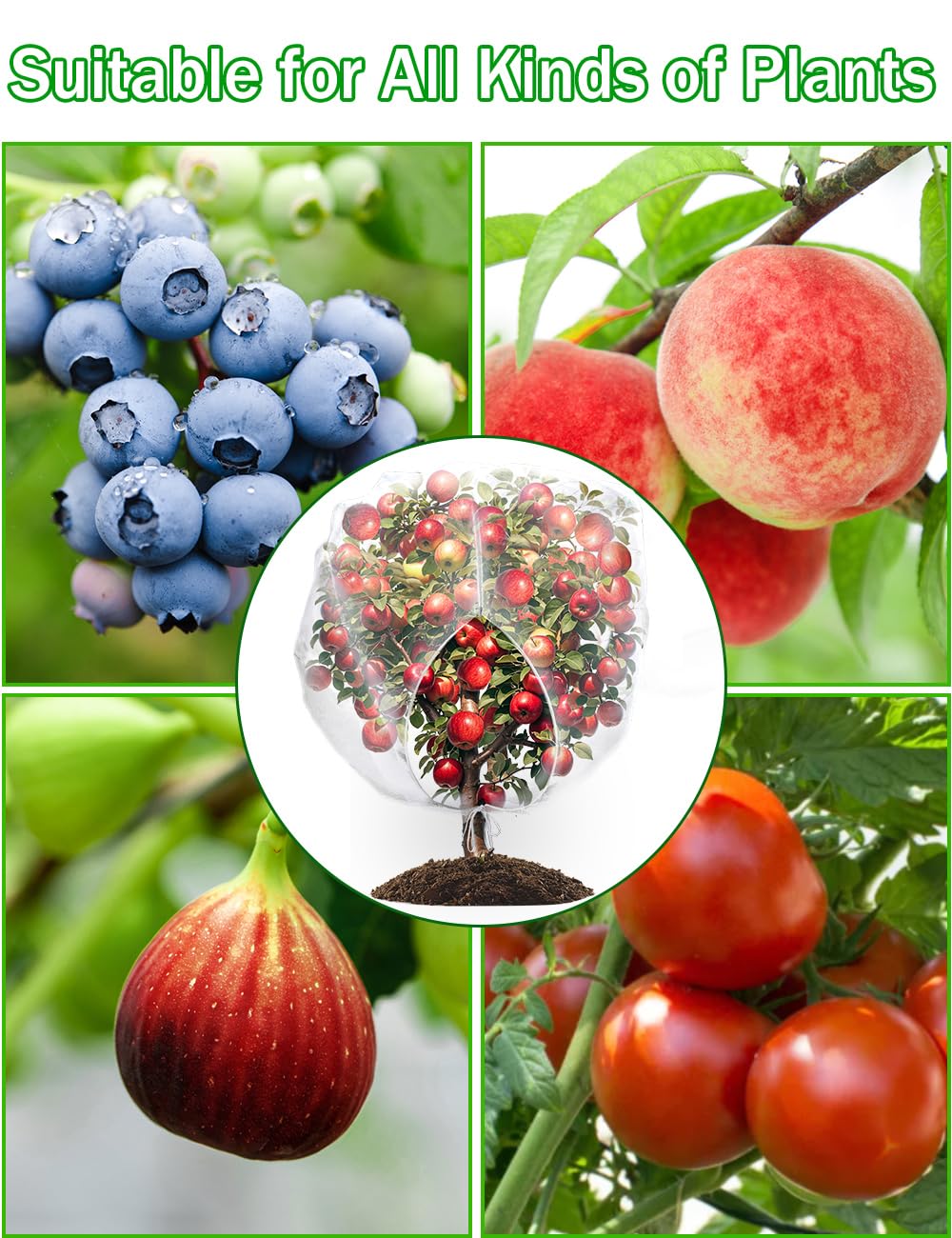 wohohoho 2Pcs 6.6 x 6.6ft Large Fruits Tree Netting, Insect Bird Barrier Tree Net with Drawstring and Zipper, Plant Cover Tree Protection to Prevent Tomato Blueberry Vegetables from Squirrel Bird
