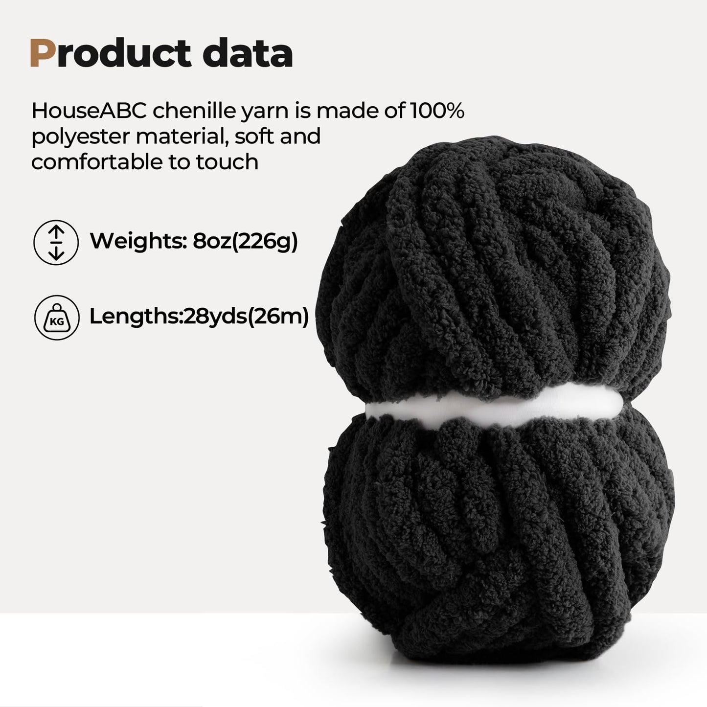 HouseABC Chunky Yarn for Hand Knitting Soft Jumbo Bulky Fluffy Yarn for Crocheting Blanket Scarf DIY 8 Pack (Black, 28yds, 8 Ounces Each)