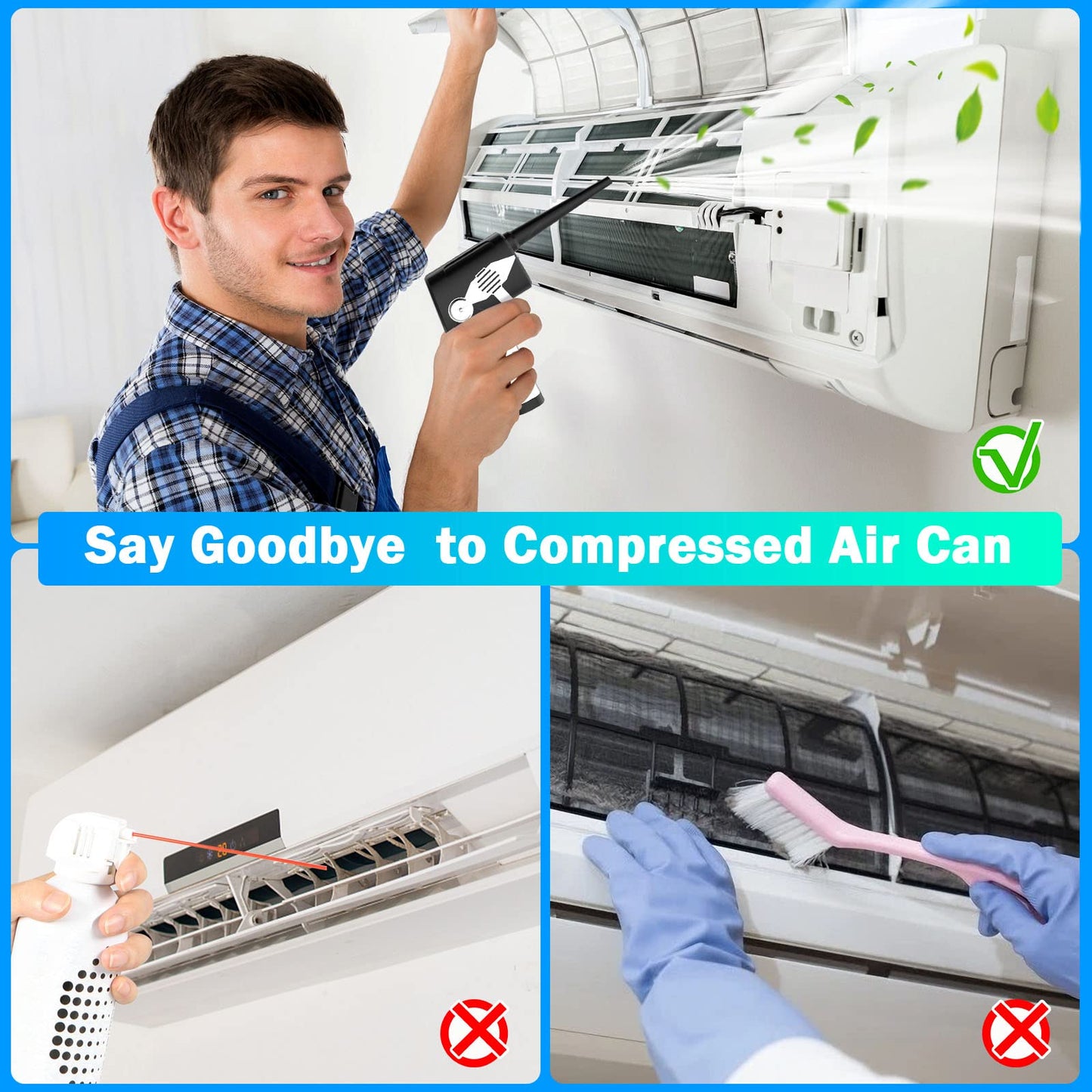 Compressed Air Duster - Powerful Electric Air Duster 40000RPM for Cleaning Keyboard, PC & Camera, 3 Gears Adjustable Rechargeable Cordless Jet Dry Blower Air Blower for Office & Home