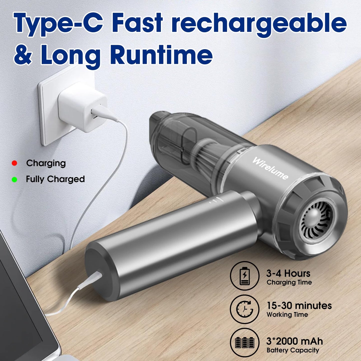 Handheld Car Vacuum Cleaner Cordless 22000Pa Strong Cyclonic Suction Blowing Brushless Motor Cordless Portable Mini Car Vacuum Powerful Rechargeable Lightweight for Pet Hair Vehicle Home Office Grey