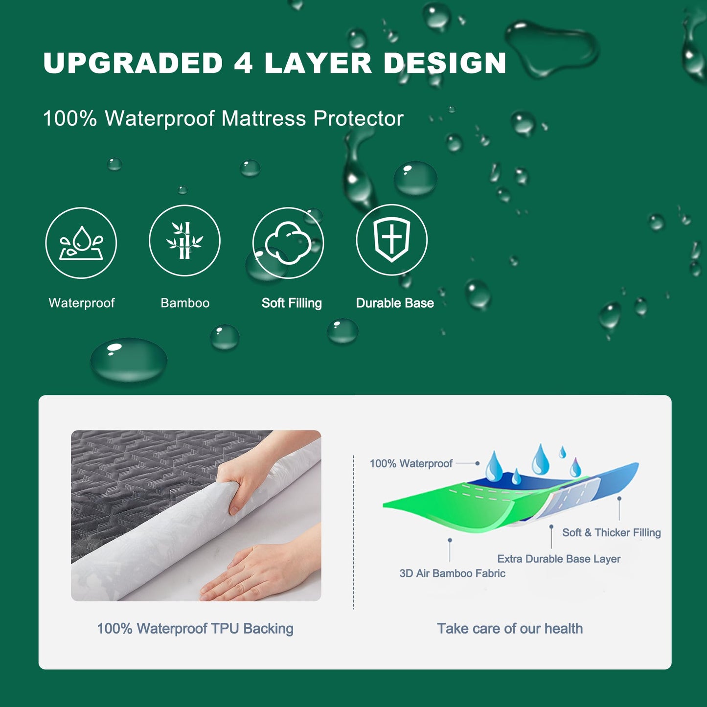 2 Pack Waterproof Mattress Protector Queen Size, Mattress Pad Cover 3D Air Fabric, Noiseless and Breathable Mattress Pad Fitted Style with Stretchable Pockets,Ultra Soft and Machine Washable