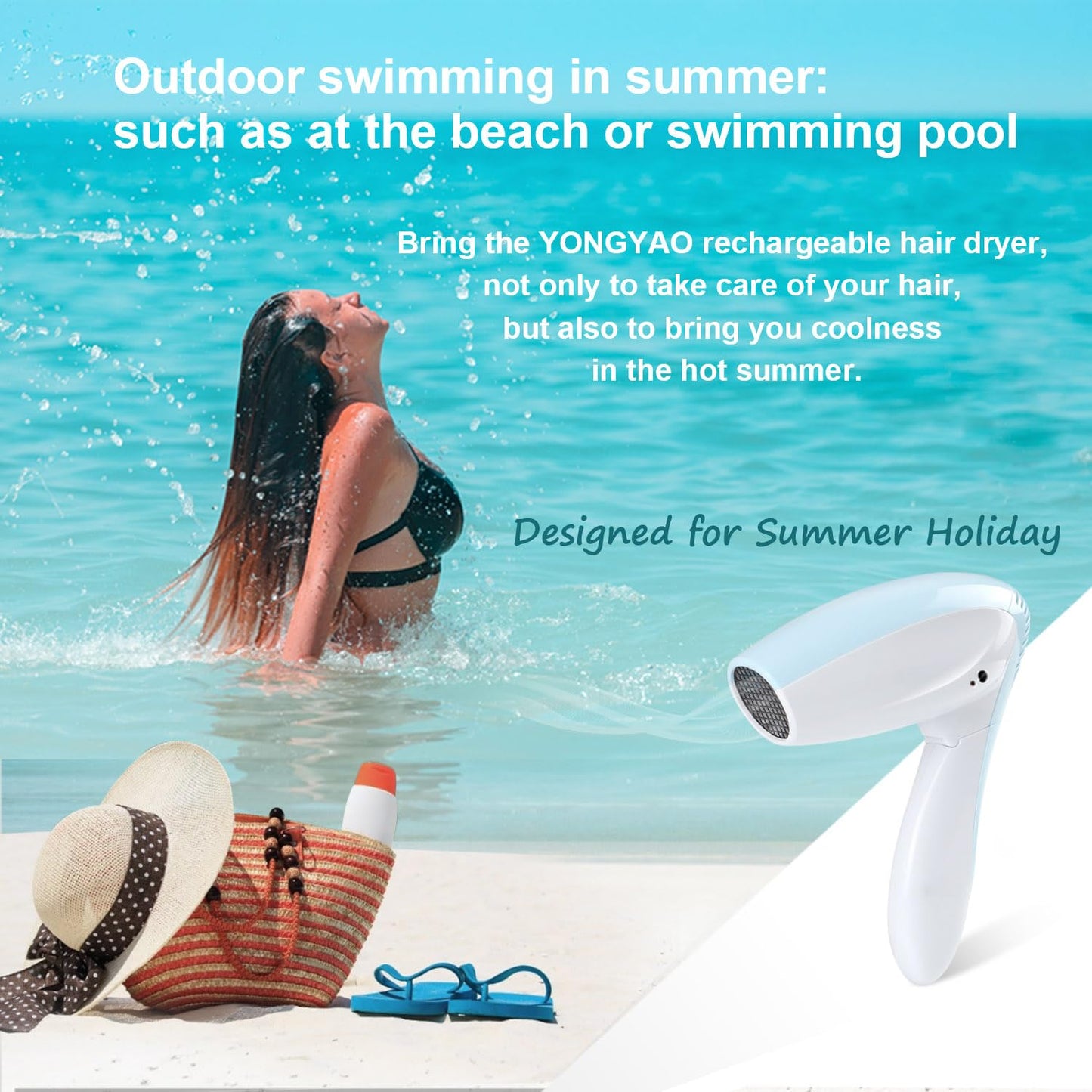 Cordless Hair Dryer - Only Cold Wind Battery Operated Hair Dryer - Rechargeable Portable Hairdryer for Indoor, Outdoor, Camping, Tourism