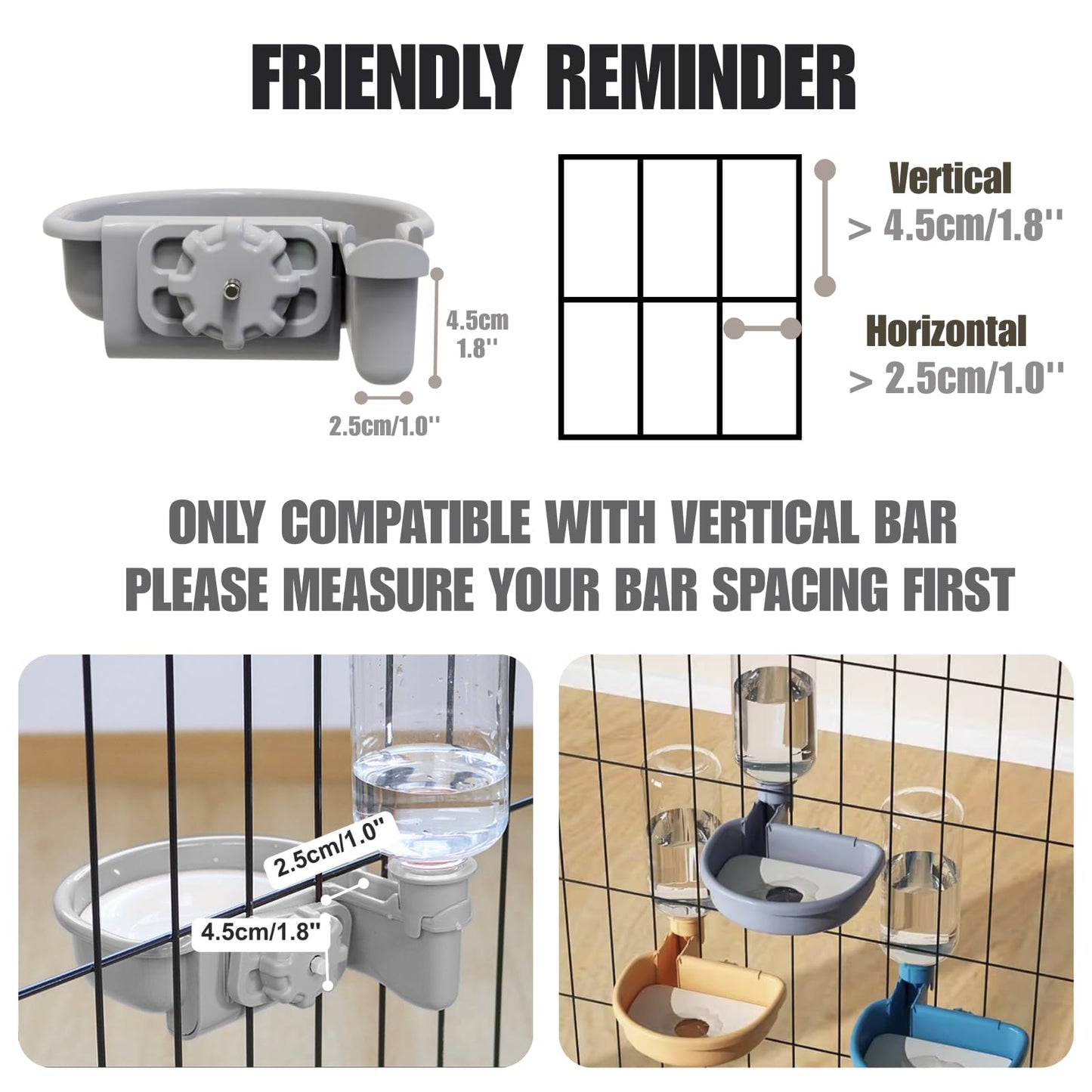 Automatic Pet Food Water Dispenser, Auto Gravity Pet Feeder Water Bottle Set for Cage, Feeding Station for Small Dog Cat Rabbit Guinea Pigs Chinchilla Ferret Hedgehog (Grey)