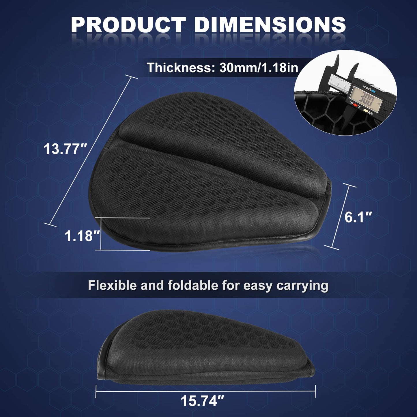 SKYJDM Foldable Motorcycle Gel Seat Cushion, Large 3D Honeycomb Structure Shock Absorption & Breathable Motorcycle Gel Seat Pad for Long Rides