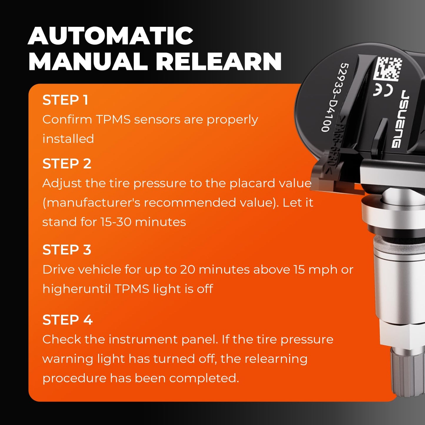 TPMS Sensor, 433MHZ Tire Pressure Monitoring Sensor fit for Hyundai Sonata Veloster Kona Elantra, fit for Kia Niro Soul, Pre-Programmed TPMS Sensor Replaces 52933-D4100 52933F2000 52933D9100 4 Pack