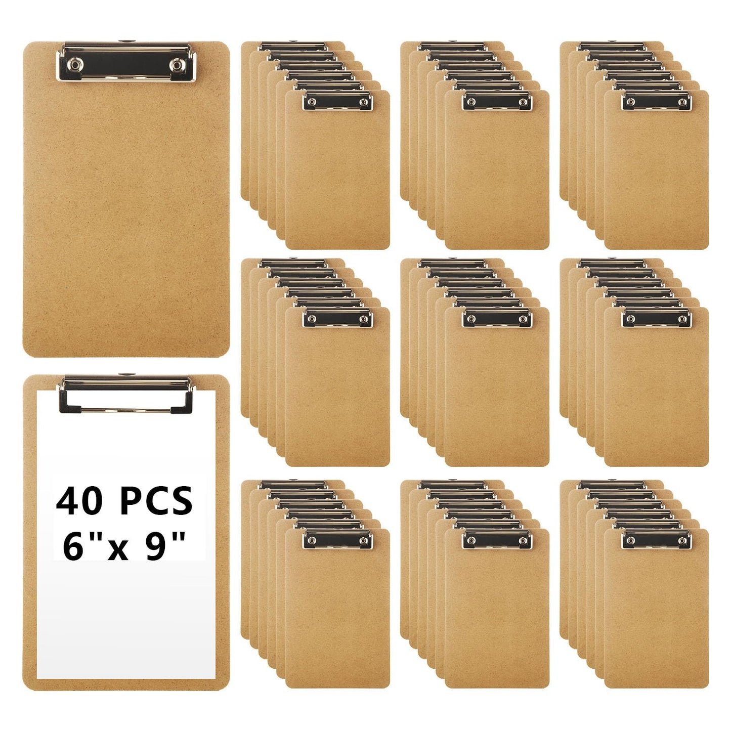 WOPPLXY 40 Pcs Mini Clipboards, 6" x 9" Small Clipboards Bulk, Wood Hardboard with Low Profile Clip, A5 Memo Size Clip Boards, Mini Wooden Clipboard for Home, Office, School Classroom Supplies, Brown