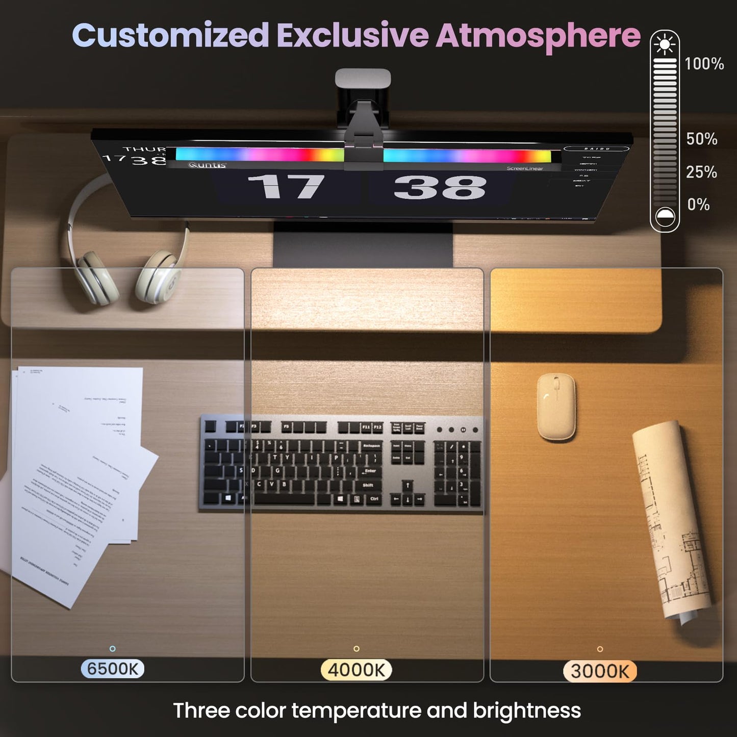 Quntis Monitor Light Bar 15.7'', Screen Light Bar for Eye Caring, LED Gaming Lamp with Touch Control, Dimmable No Screen Glare Computer Desk Lamp, e-Reading Lamp for Task Home Office