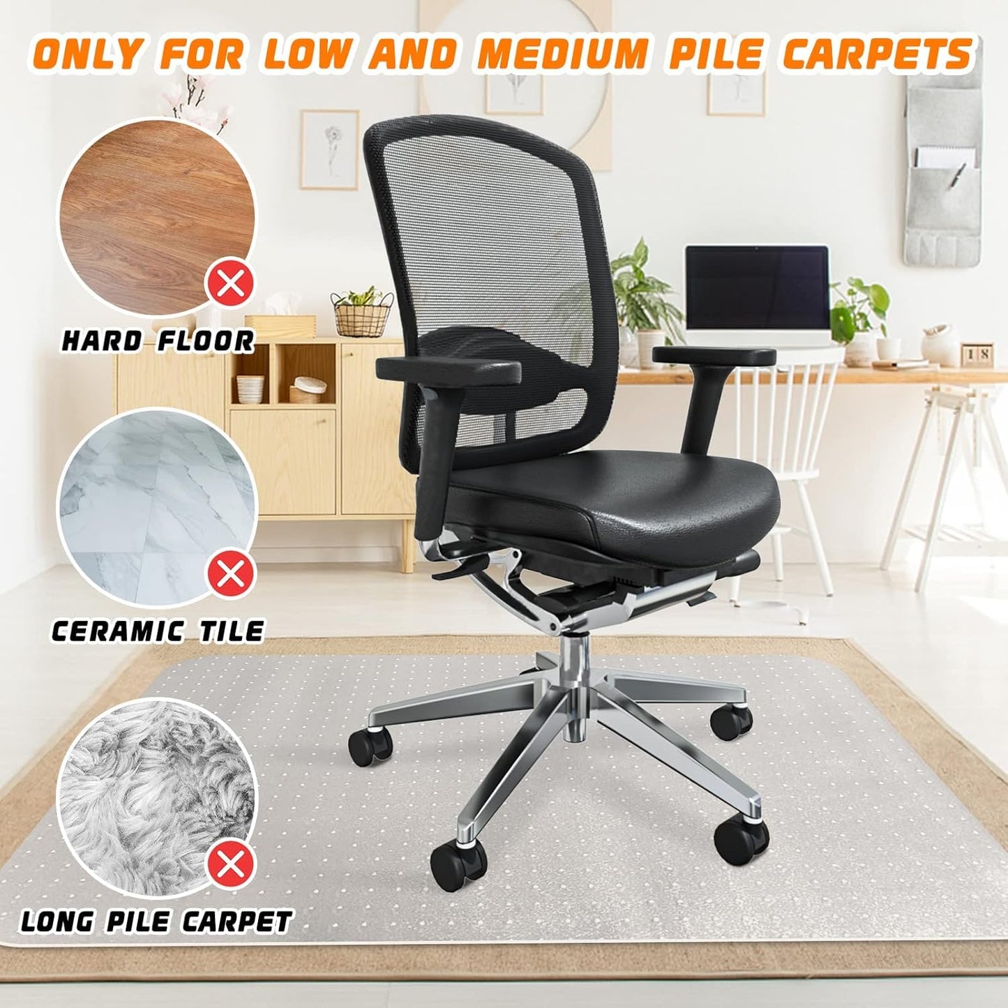 SHAREWIN Office Chair Mat for Carpet Floors, Desk Mats 48"X36" for Rolling Desk on Low Pile Carpets, Rectangle Computer Gaming Plastic Floor Mats for Office Chair on Carpet, Flat Without Curling