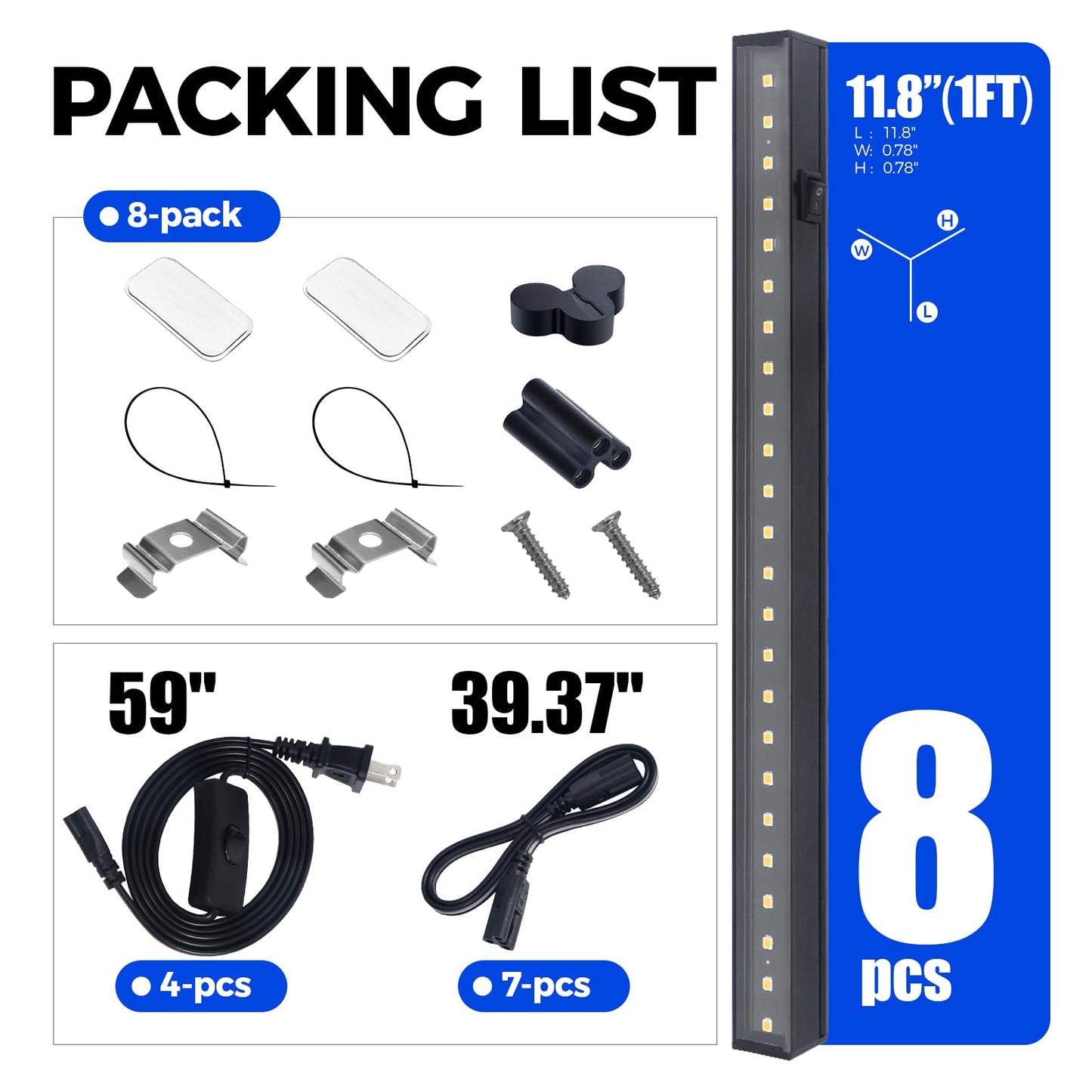 Barrina Plant Grow Lights, 5000K Full Spectrum Daylight White, T5 LED Grow Light Strips, 1ft Growing Lamp with Magnetic Bar, Plant Lights for Indoor Plants,Black Cover, Linkable, 8 Packs