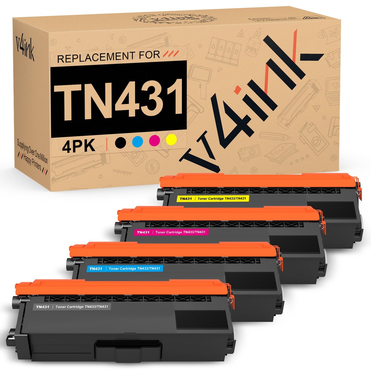v4ink TN431 Compatible Toner Cartridge Replacement for Brother TN-431 TN431 TN431BK for Brother Mfc-L8900Cdw Mfc-L8610Cdw Hl-L8260Cdw Hl-L8360Cdw Hl-L8360Cdwt Hl-L9310CDW Printer Toner(Color Set)