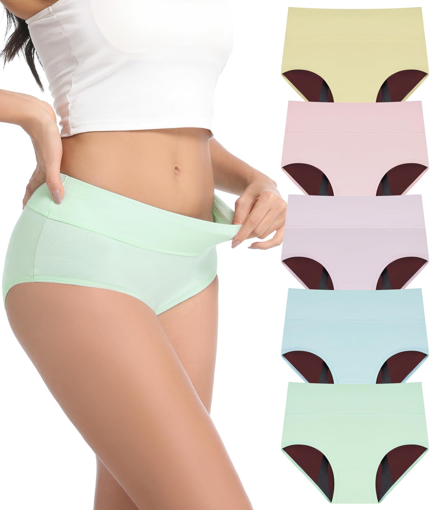 CAOZITOU Women's Incontinence Underwear, 100ml Leak-Proof Period High Waisted Brief Heavy Flow Bladder Leak Washable Cotton 5 Pack (Multicolor02, X-Large)