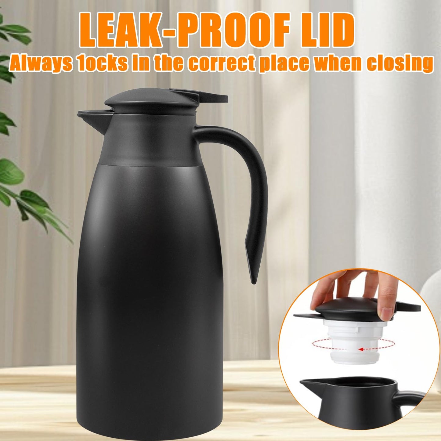 2 Pcs 68 oz Thermal Coffee Carafe Insulated Stainless Steel Coffee Carafe for Hot Liquids Vacuum Thermal Pot Creamer Carafe Dispenser with Brushes Keeping Hot 12 Hours (Silver, Black)