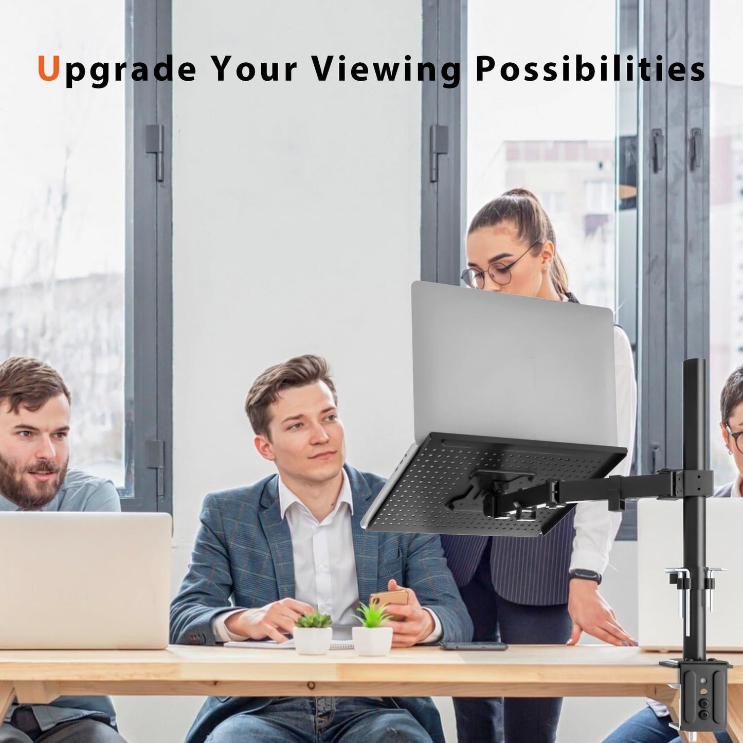 Redbat Laptop Arm for Laptop/Notebook up to 17 inch, Height Adjustable Laptop Arm for Desk Weight up to 22lbs, Laptop Mount with 2 Mounting Options, VESA 75/100 for Monitor 13-32 inch, Black