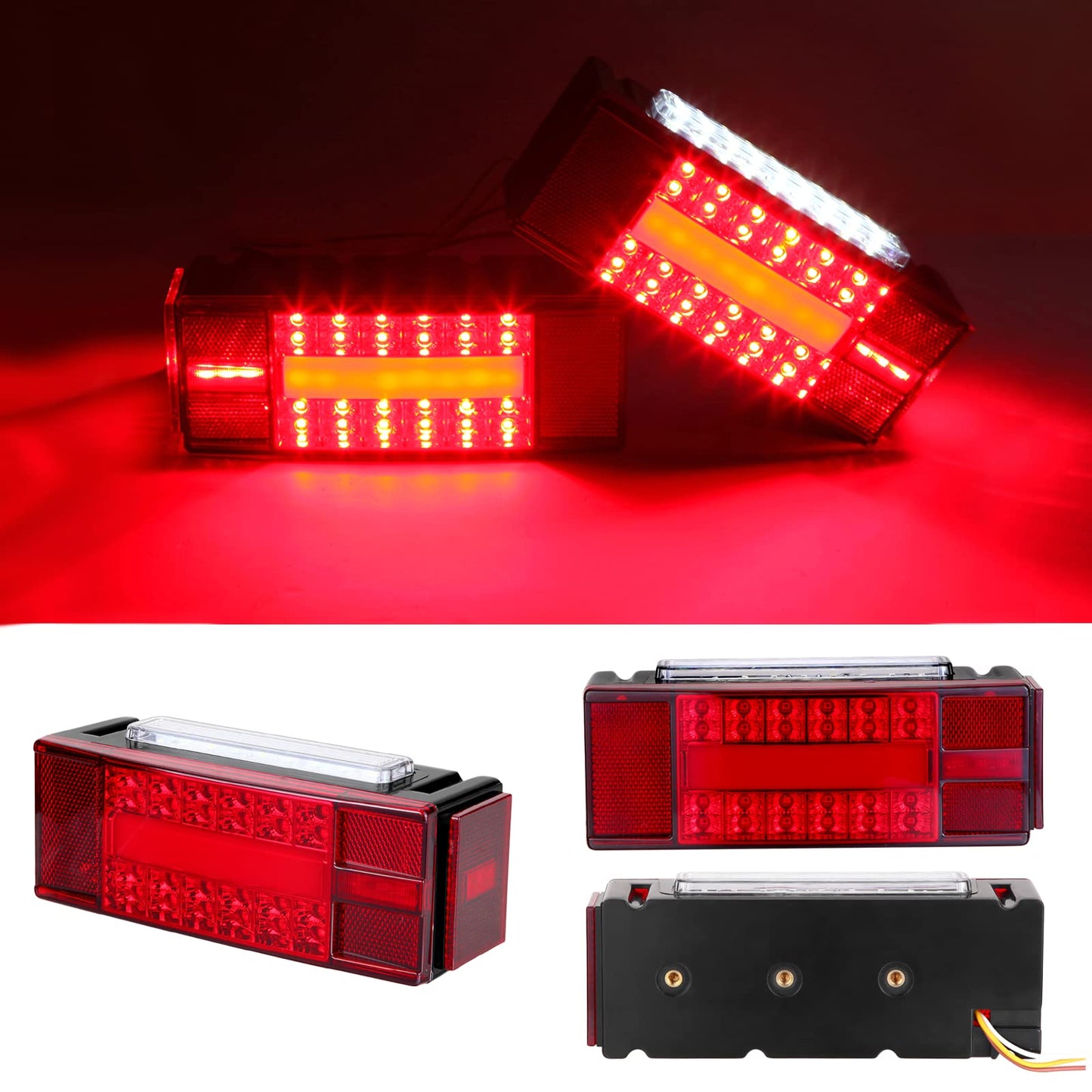 VINAUO LED Trailer Lights, 2X New Submersible LED Trailer Light Kit with Trailer Wiring Harness Kit, 2 Amber Trailer Marker Lights for Camper Truck RV Boat Snowmobile Over 80" Inches