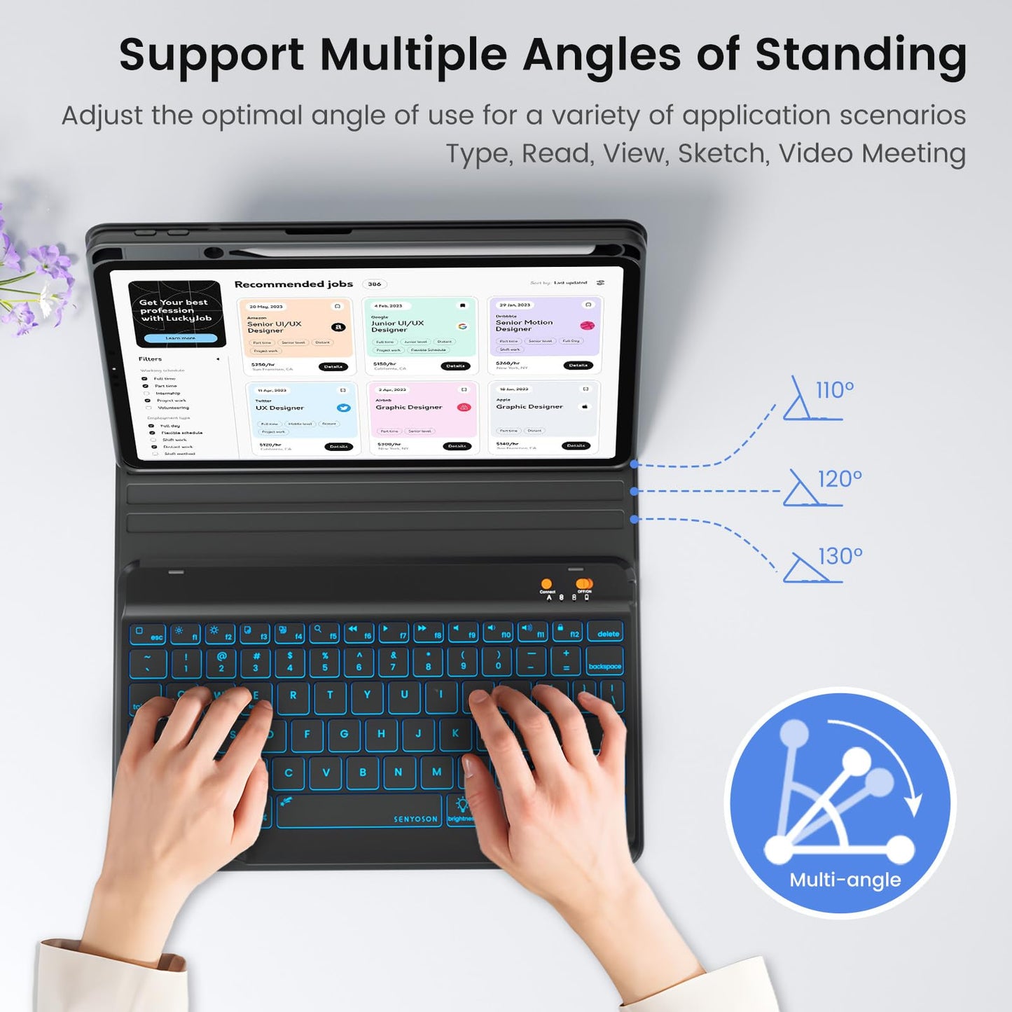 Keyboard Case for iPad (A16) 11th/10th Generation 10.9 Inch (2025/2022), Detachable Folio Keyboard Cover with 7 Colors Backlit Wireless Keyboard Pencil Holder
