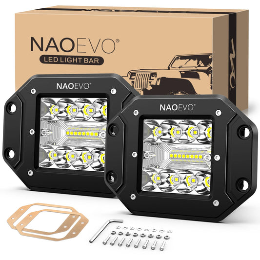 NAOEVO 5 Inch Flush Mount LED Pods Lights, 40W 4000LM Spot Flood Combo LED Light Bar/Offroad/Driving/Fog Lights, LED Reverse/Backup/Work Lights for Trucks Boat 4x4 UTV ATV, 2-Pack (White)