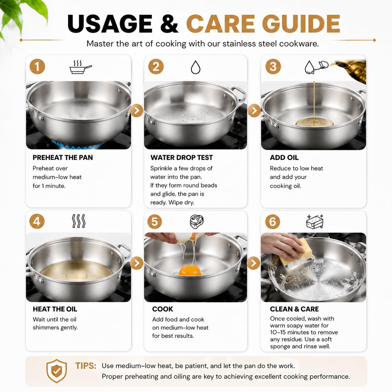 DELARLO Tri-Ply Stainless Steel 12 inch Everyday Pan with Glass Lid, Deep Saute Pan, Kitchen Everything Pan, High Side Chef's Pans, Induction Cooking Pot, Dishwasher Safe, 4QT Stock Pot Up to 600℉