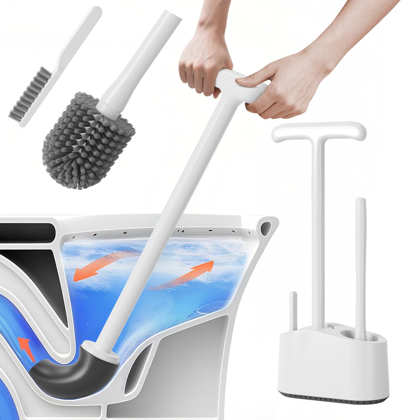 3 in 1 Toilet Brush and Plunger Set，Extended Handle Plunger,Heavy Duty Toilet Bowl Brush and Holder Hidden Toilet Plunger and Brush Set,Bathroom Cleaning Supplies (White)