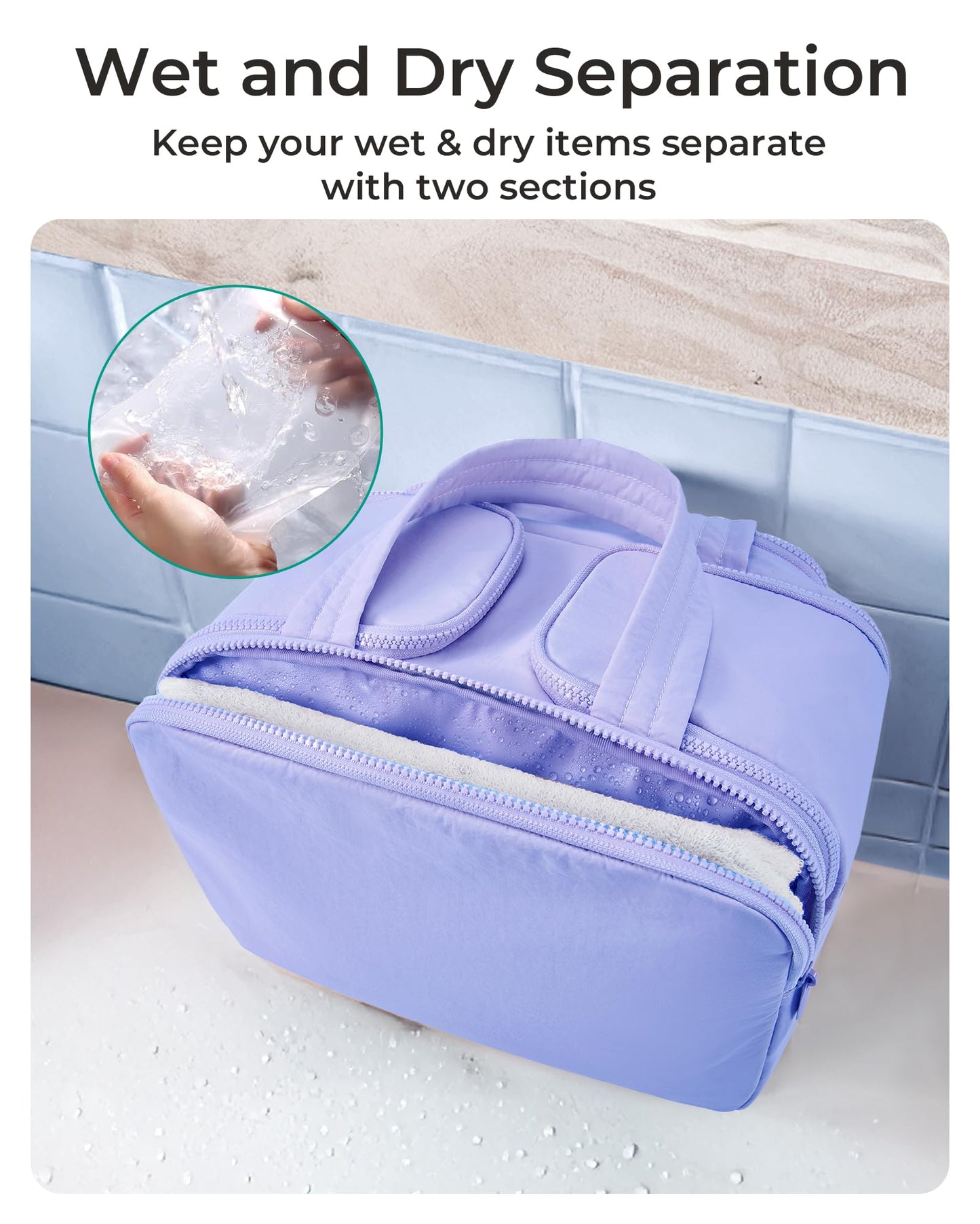 BAGSMART Travel Toiletry Bag, Puffy Toiletry Bag for Women, Wide-open toiletry bags for traveling, Large Travel Cosmetic Makeup Bag Organizer for Accessories,Toiletrie, d-Light Purple, Large, Puffy