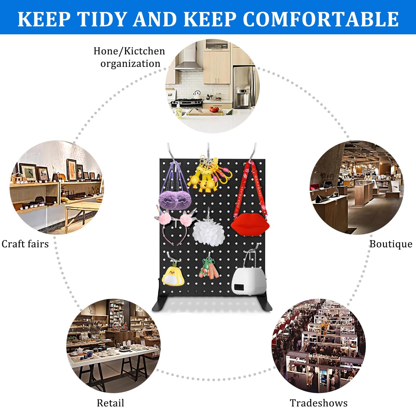Uppcasir Pegboard Display Stand for Craft Shows, Metal Jewelry and Key Ring Retail Display Racks With 10 Hooks for Selling Accessories, Retail Stores, Vendors & Events, 17 X 13 Inch
