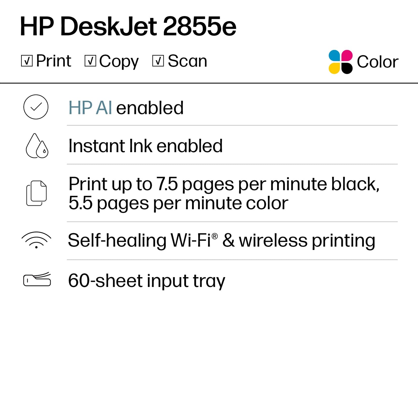 HP DeskJet 2855e Wireless All-in-One Printer, Scanner, Copier