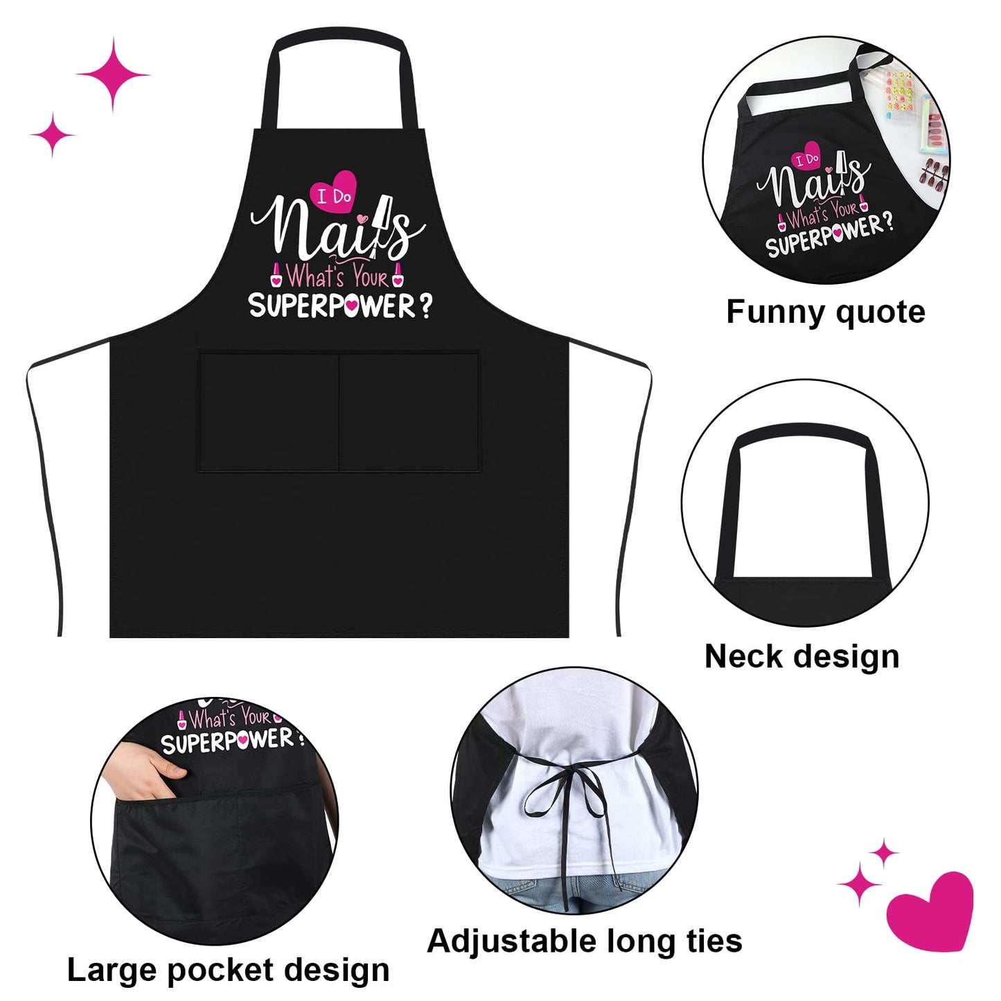 Mepase 4 Pieces Nail Tech Aprons with Pockets Funny Quotes Apron for Nail Technician Manicurists Art Supplies for Salons Cosmetology Smock