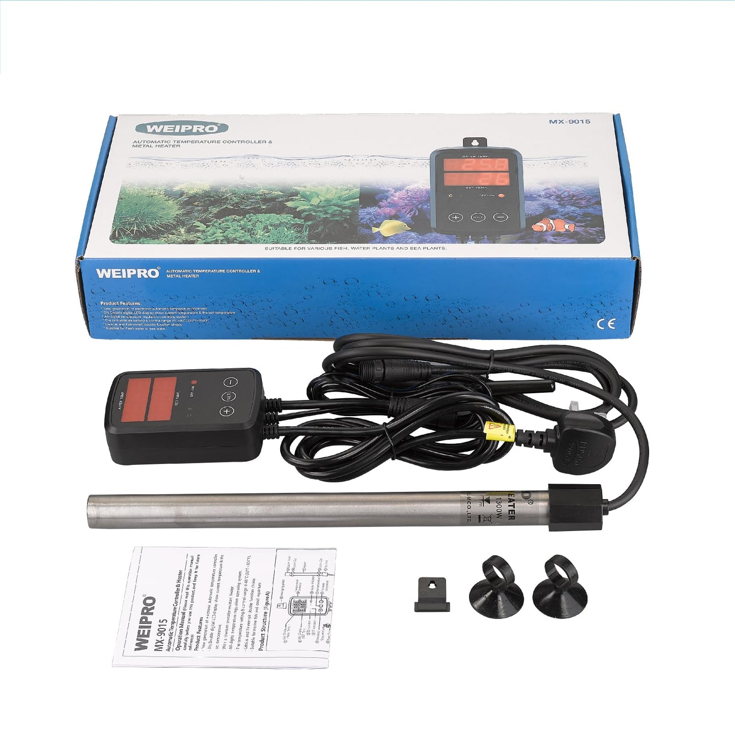 Titanium Aquarium Heater 800W, Submersible Fish Tank Heater with Digital Display Temperature Controller, 0℃-40℃ Adjustable, Fast Heating for 100~150 Gal Saltwater Freshwater Fish Tank, MX-9015(800W)