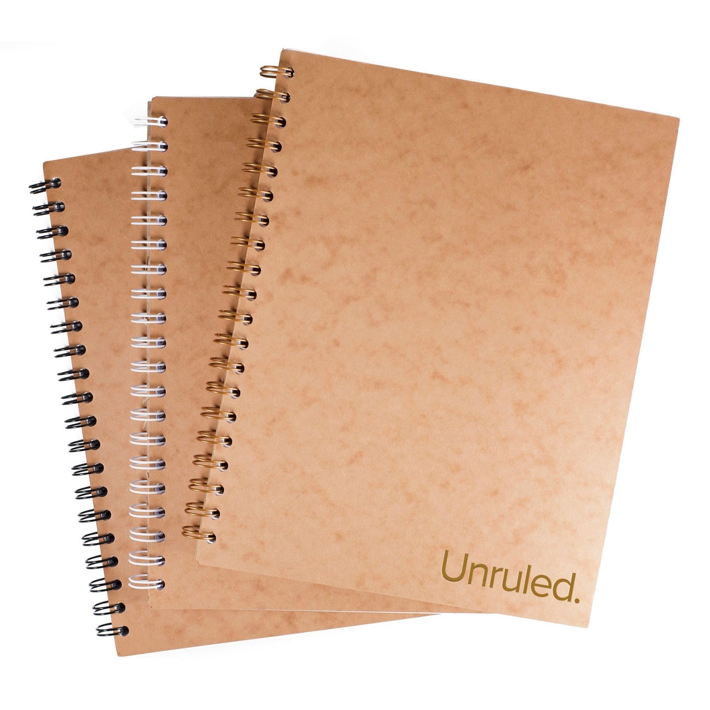 Unruled Classic Blank Spiral Notebook, 60lb Premium Plain Paper, 70 Sheets, Recycled and Sustainable, 10.5" x 8", 3 Pack, Assorted Foil/Wire