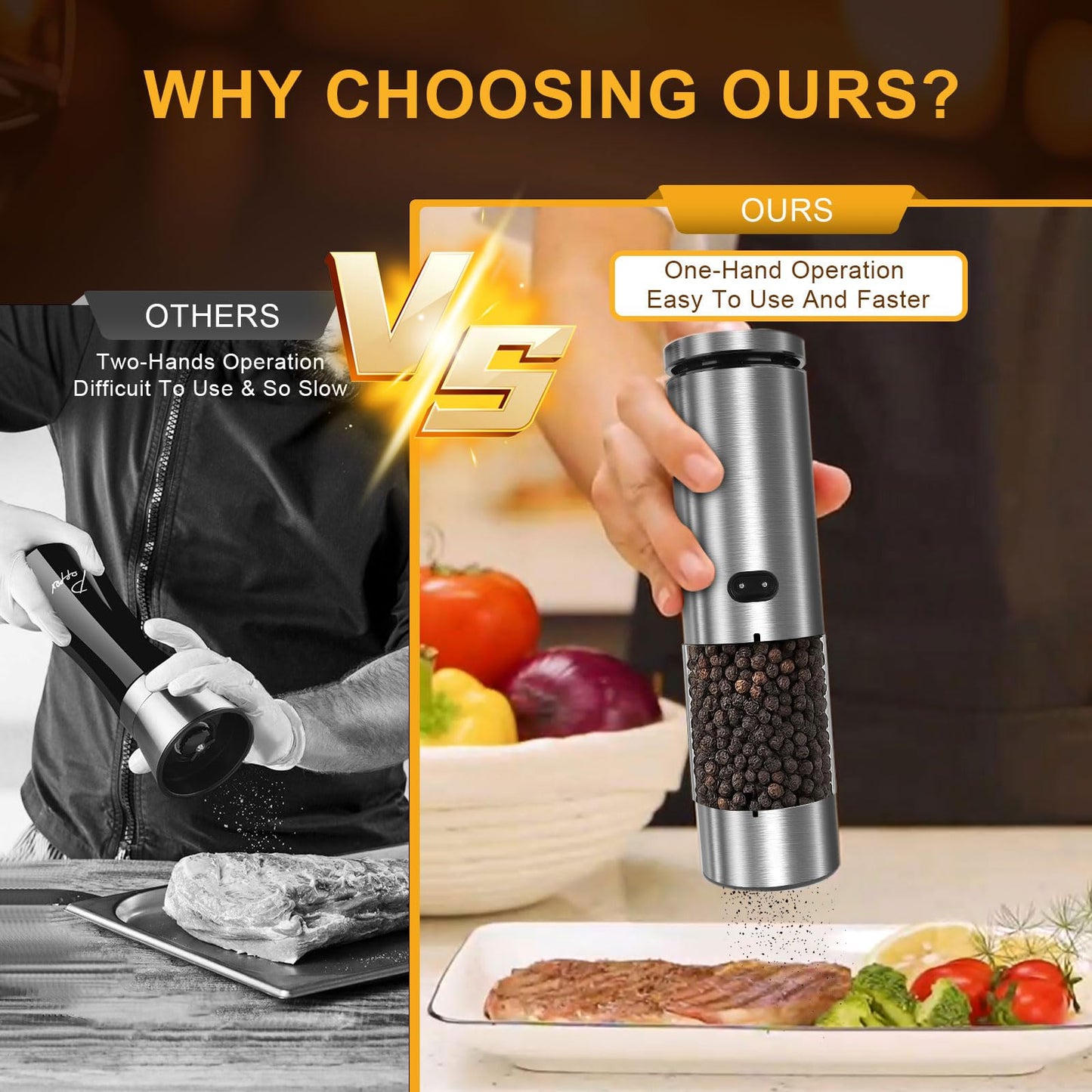 Electric Salt and Pepper Grinder Set Rechargeable, External Adjustable Coarseness, Automatic Salt & Pepper Shakers Mills, Kitchen Gadgets,Stocking Stuffers Christmas Cooking Gifts for Adults Men Women
