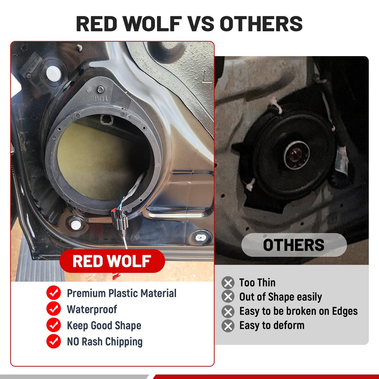 RED WOLF Front/Rear Door 6.5" Inch Aftermarket Speaker Update Install Spacers Adapter Replacement for GMC 2006-2019, Chevrolet 2006-2015 Some Cadillac, Buick