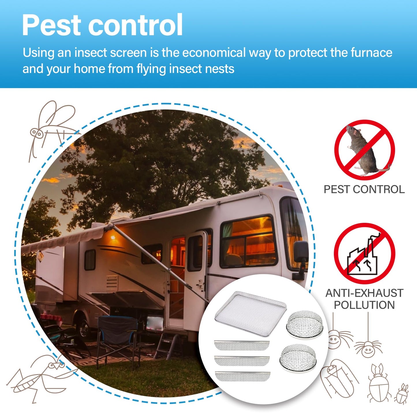 HOMEE 6 Pack Flying Insect Screen for RV Refrigerator Vents, RV Water Heater Cover for RV Accessories Stainless Steel Mesh with Installation Tool and Silicone Rubber