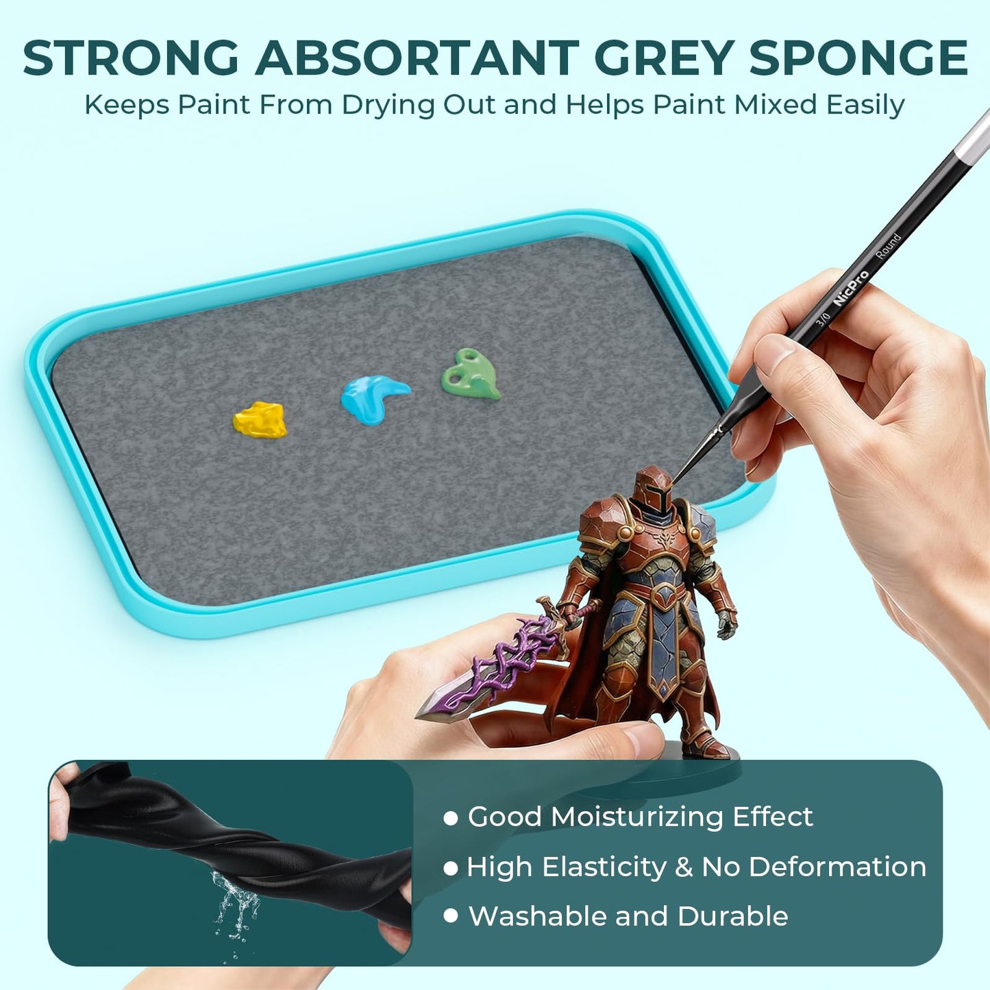 Nicpro Stay Wet Palette for Acrylic Miniature Painting Kit, Paint Tray Palettes with 100PCS Pallet Paper, 4PCS Sponge, Brush Holder Paint Mixing Storage for Figurine 40K Model Paint, DIY Craft Class
