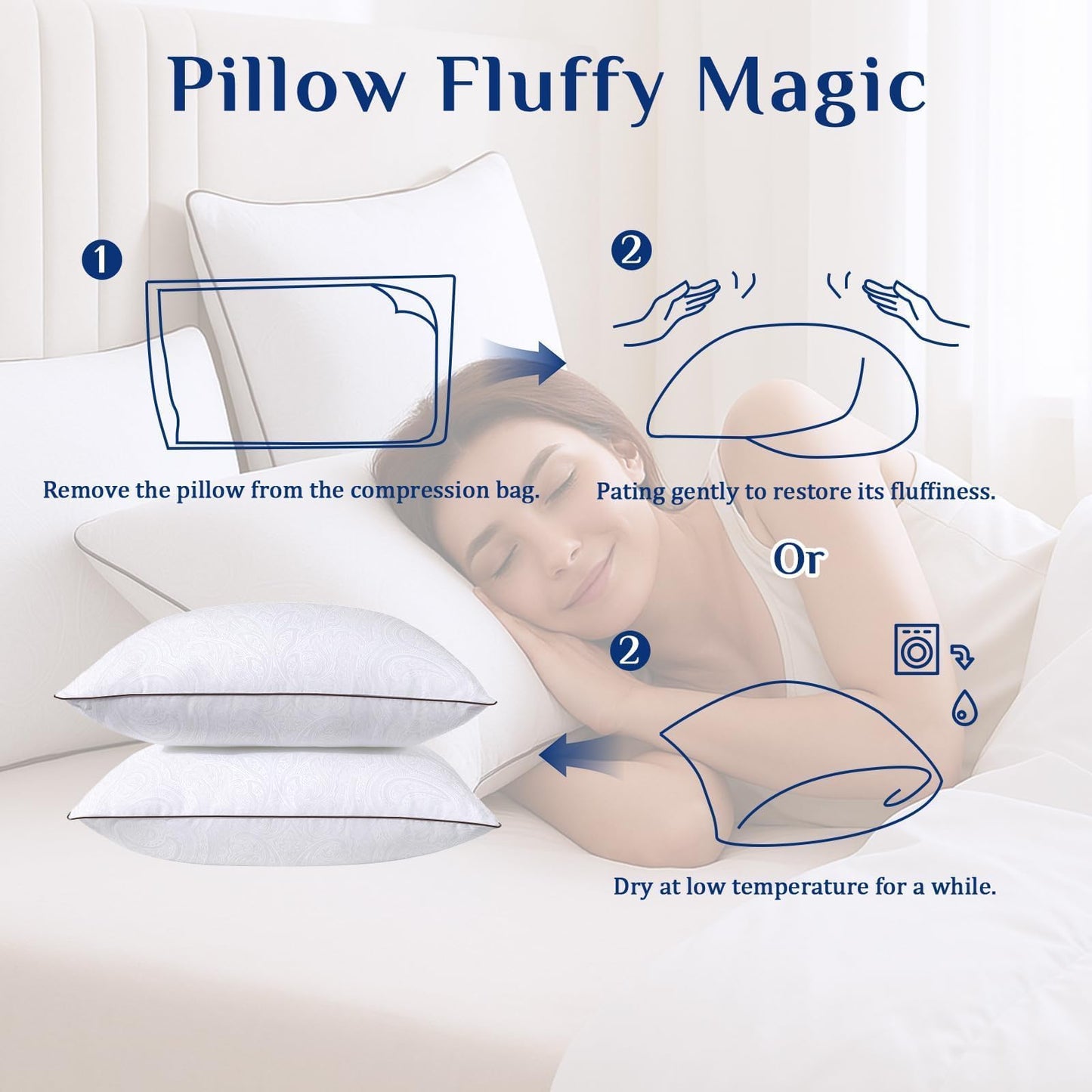 JOLLYVOGUE King Size Pillows 2 Pack for Sleeping, Soft and Supportive Bed Pillows for Side Back and Stomach Sleeper, Down Alternative Hotel Collection Pillows 2 Pack