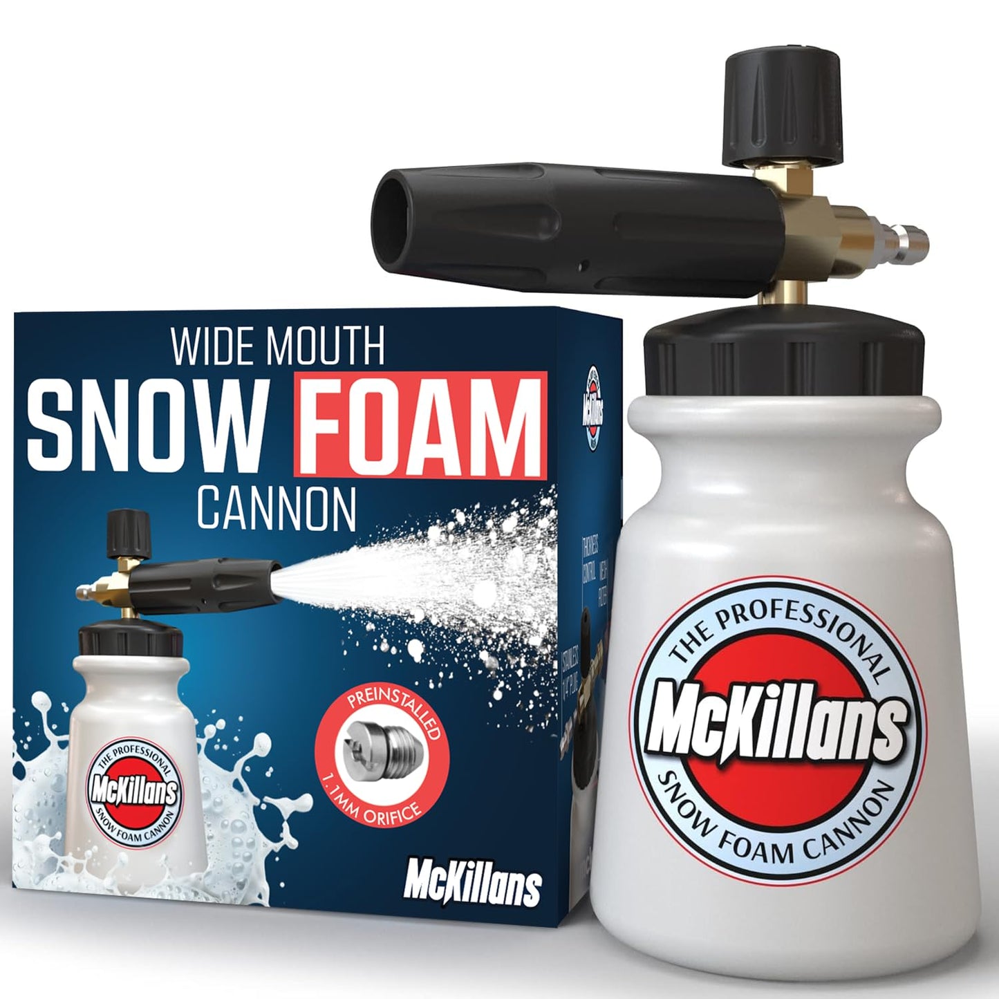 McKillans Foam Cannon for Pressure Washer (Wide Mouth) - Car Wash Snow Cannon Lance Pressure Washer Soap Dispenser for Car Washing with Adjustable Thick Foam + 1/4 Quick Connector