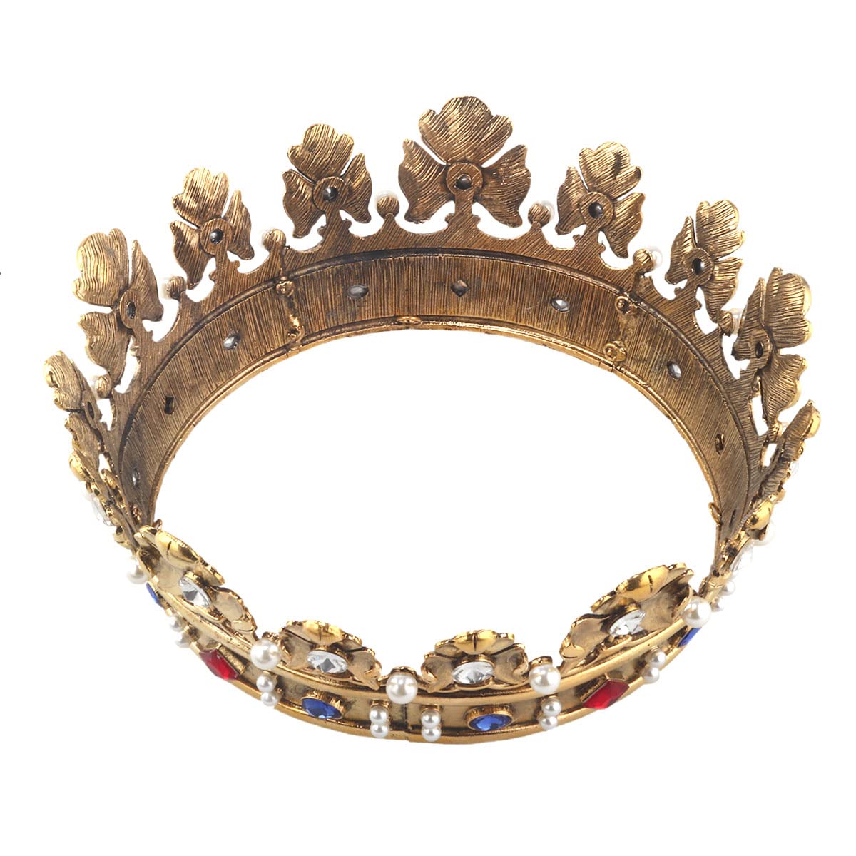 YADIRF Baroque Royal Crown Men's Metal Prince Hair Crown Full Circle Birthday Party Hair Accessories For Halloween Costume Party Prom, Large Size 7.28" Diameter, Alloy, Brass