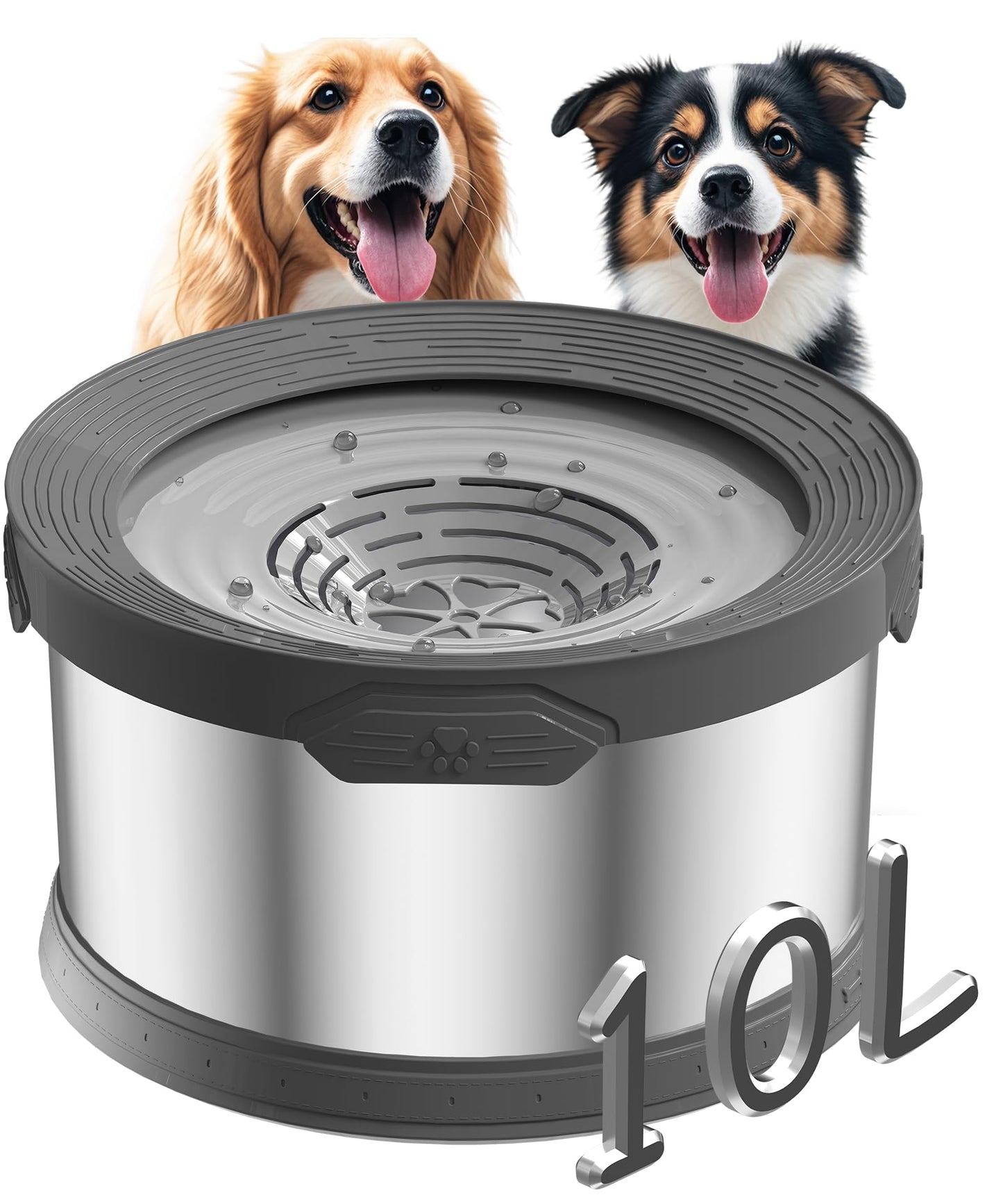 10L Dog Water Bowl No Spill 2.6 Gallon Super Large Capacity Stainless Steel Dog Water Bowls 338oz Slow Drinking Dog Water Bowl with Non-Slip Base Pet Water Dispenser for Dogs